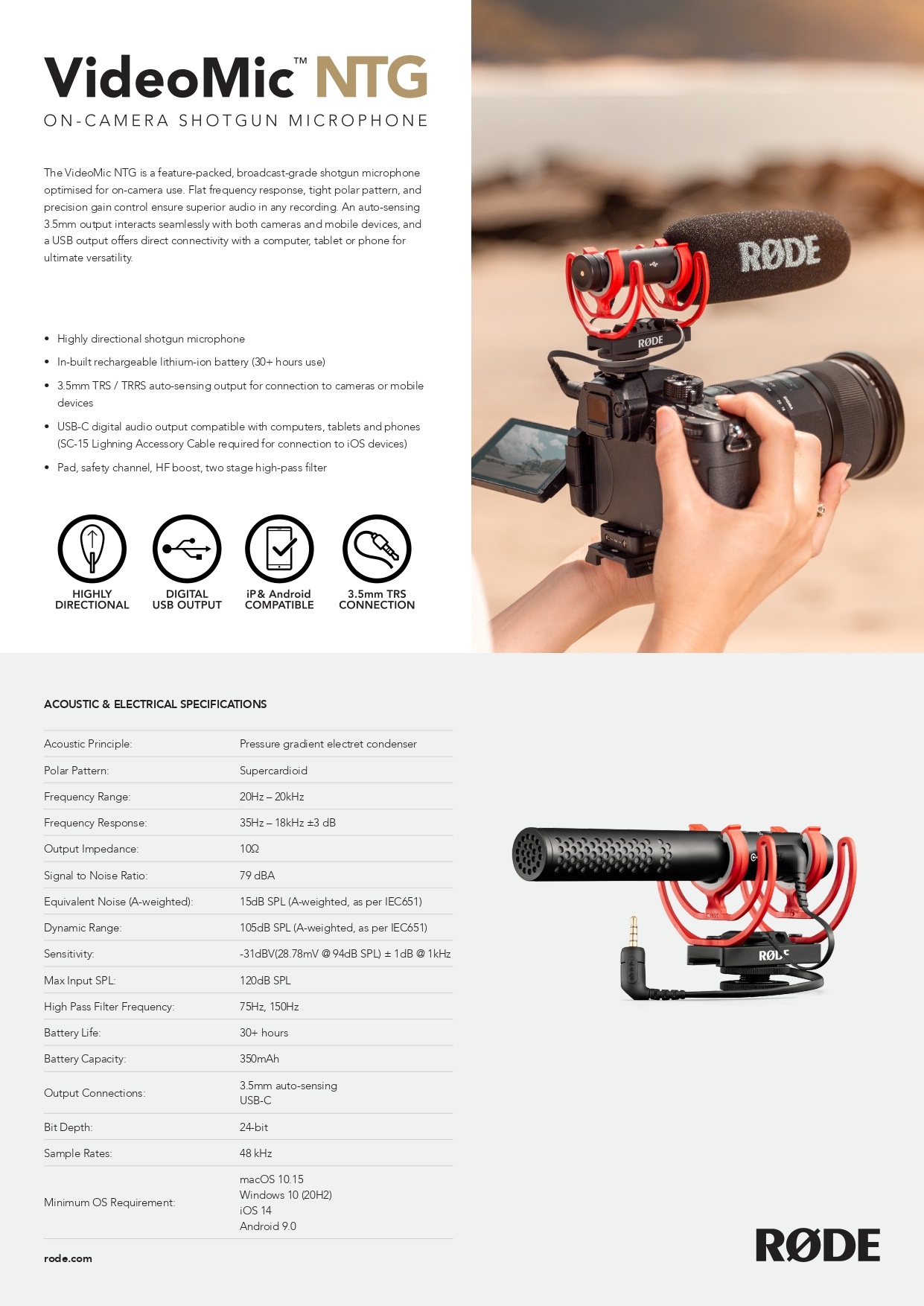 RODE VIDEOMIC NTG ON CAMERA SHOTGUN MICROPHONE WITH HIGHLY DIRECTIONAL ...