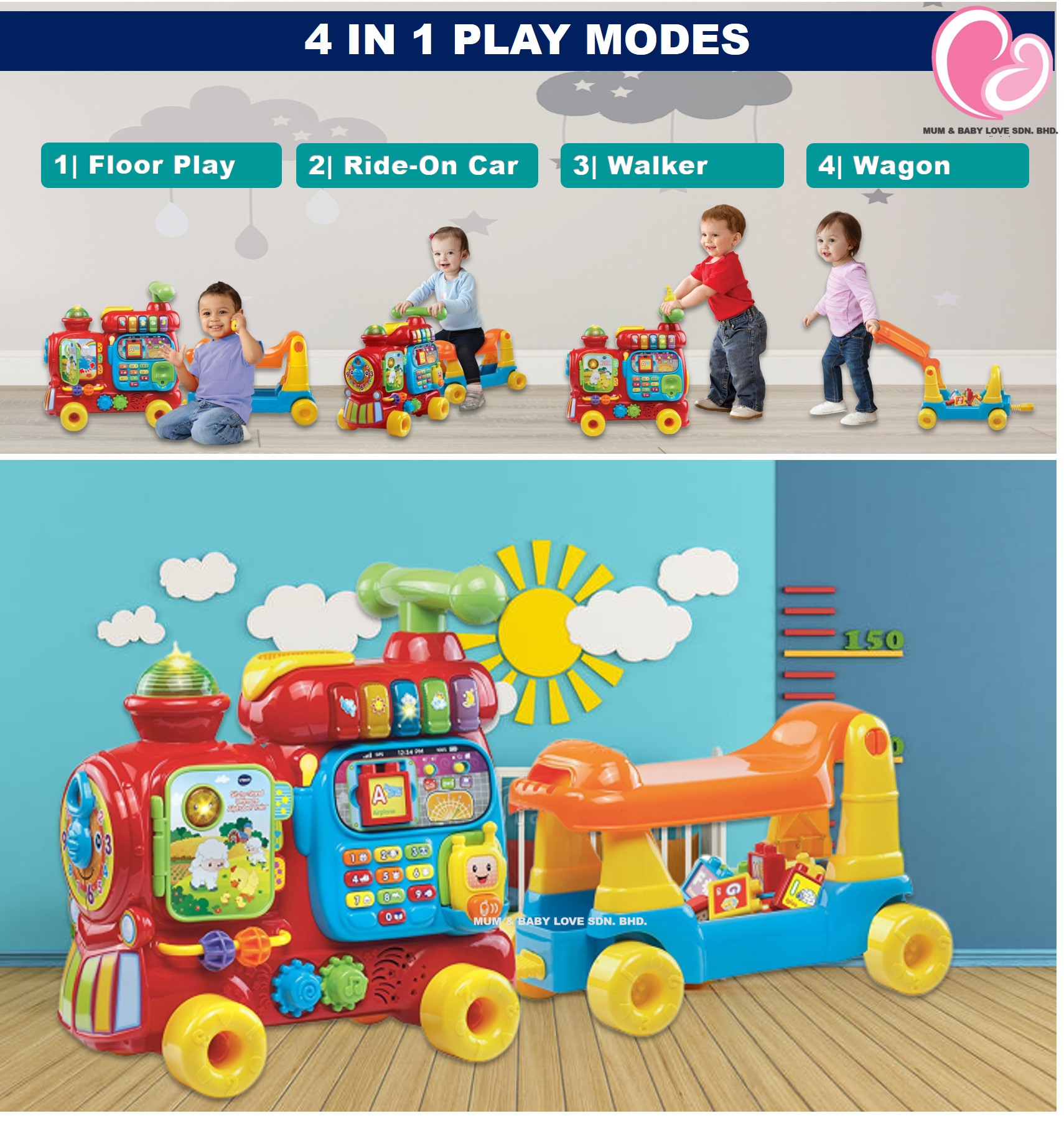 Vtech 4 in 1 Ultimate Alphabet Train Sit To Stand Ride On Car, Learning ...