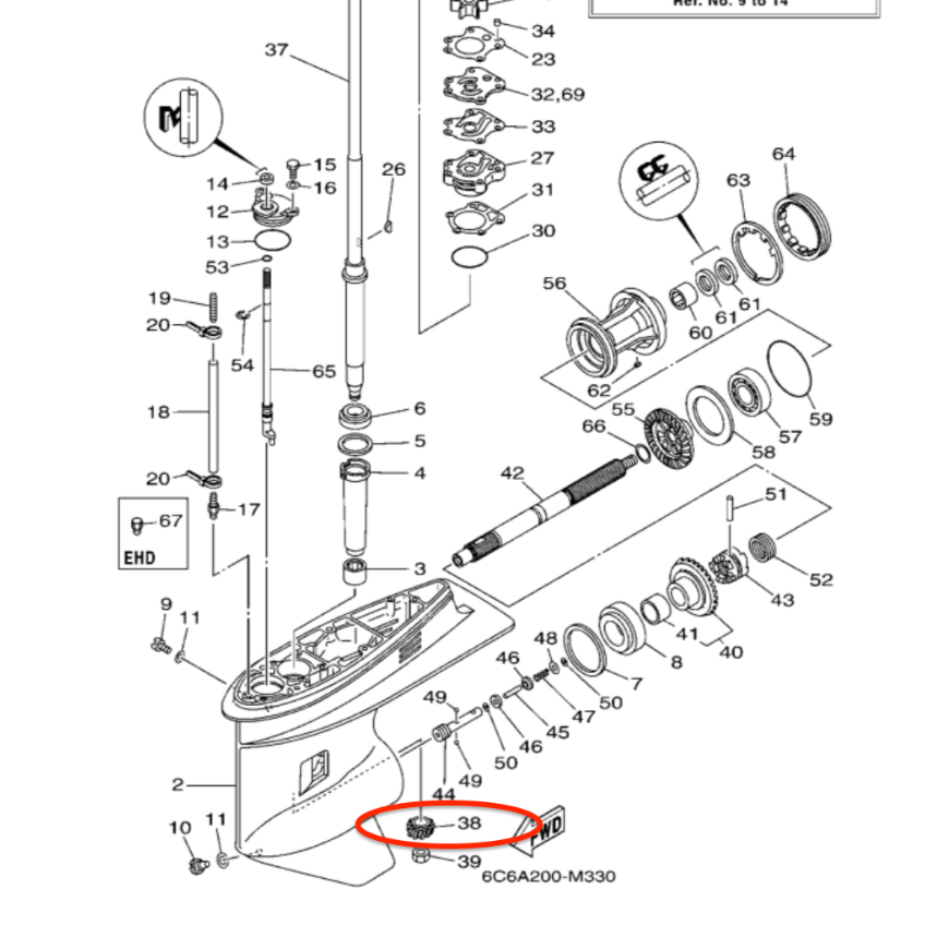 Original Pinion Gear E60H FT60G Yamaha Outboard Spare Parts 6K545551