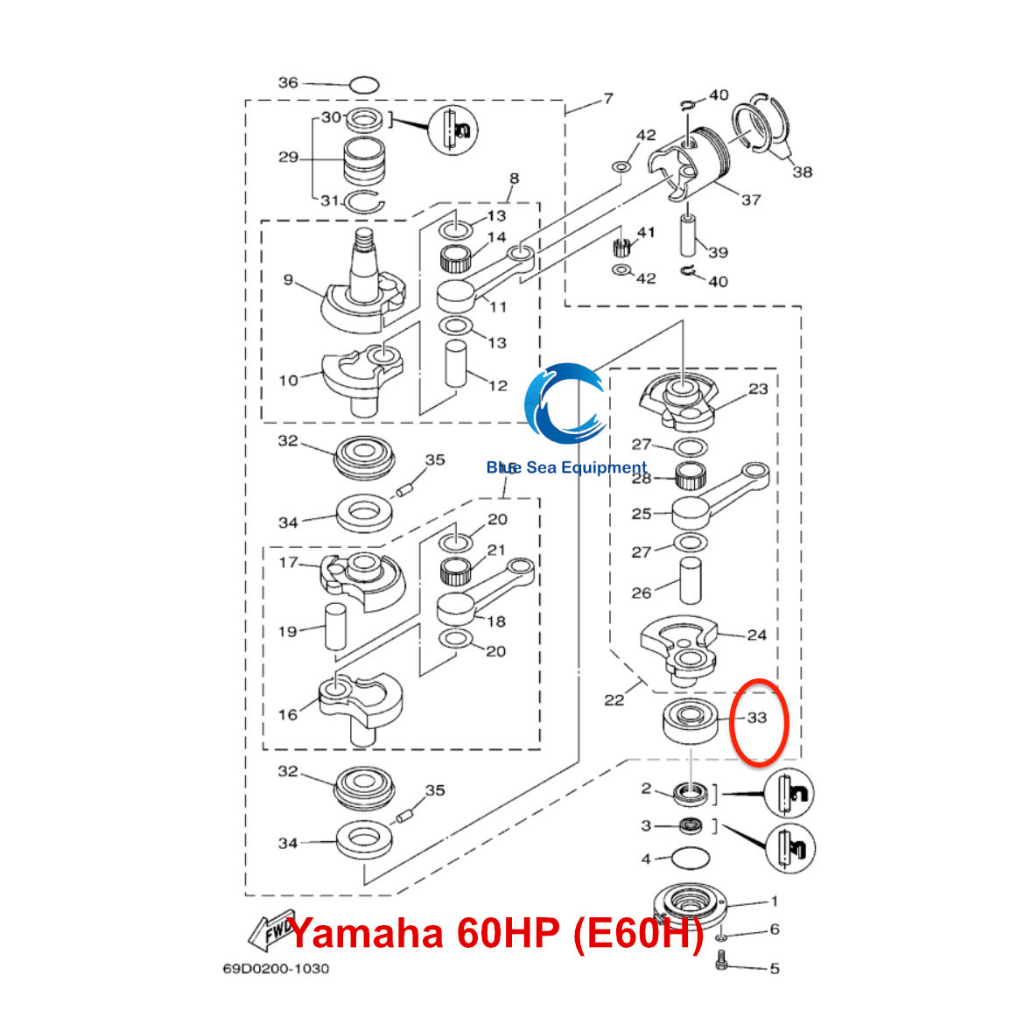 40/48/55HP YAMAHA Outboard Bearing 93306-00702, 93306-00702-00 93306