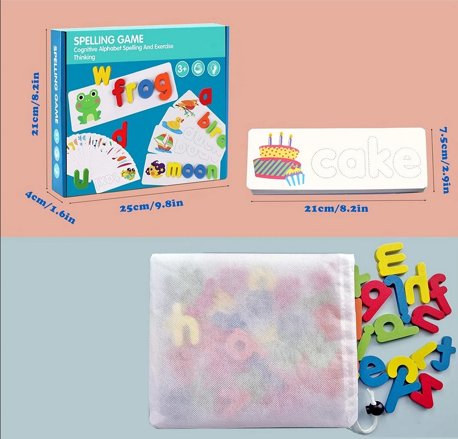 Children's Wooden Letter Board Cognitive Matching Words Spelling ...