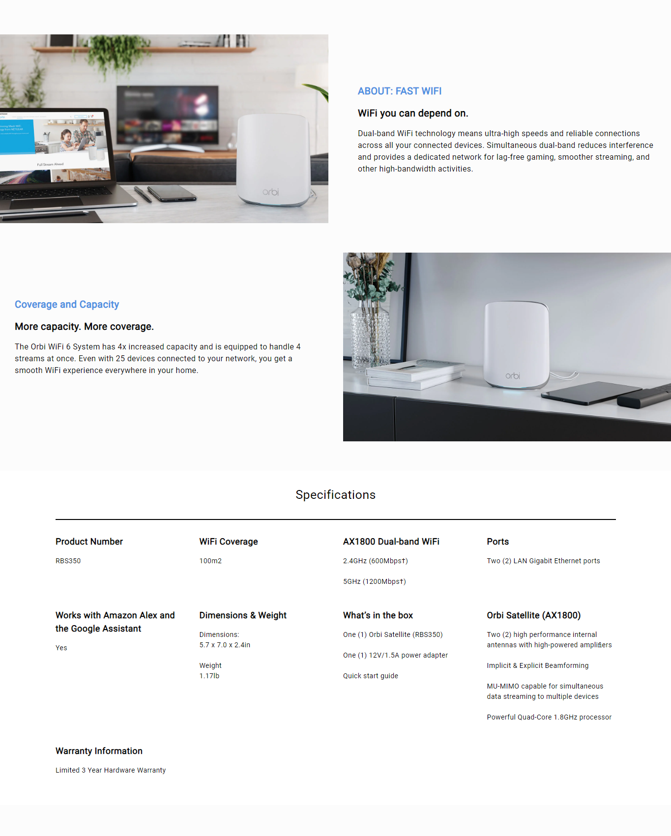 NETGEAR ORBI RBS350 WiFi 6 MESH ADD-ON SATELLITE (Satellite Only ...