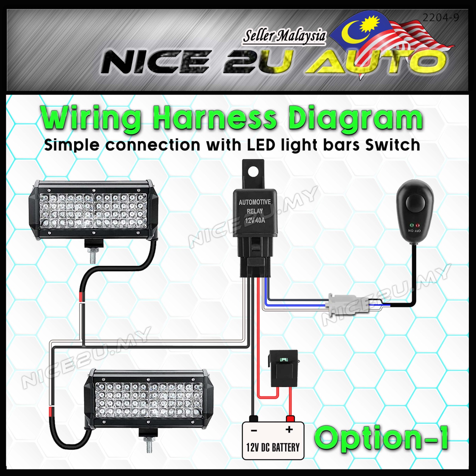 Car Driving Fog Light Lamp Wiring LED Work Light Cable Wire 40A 12V ...