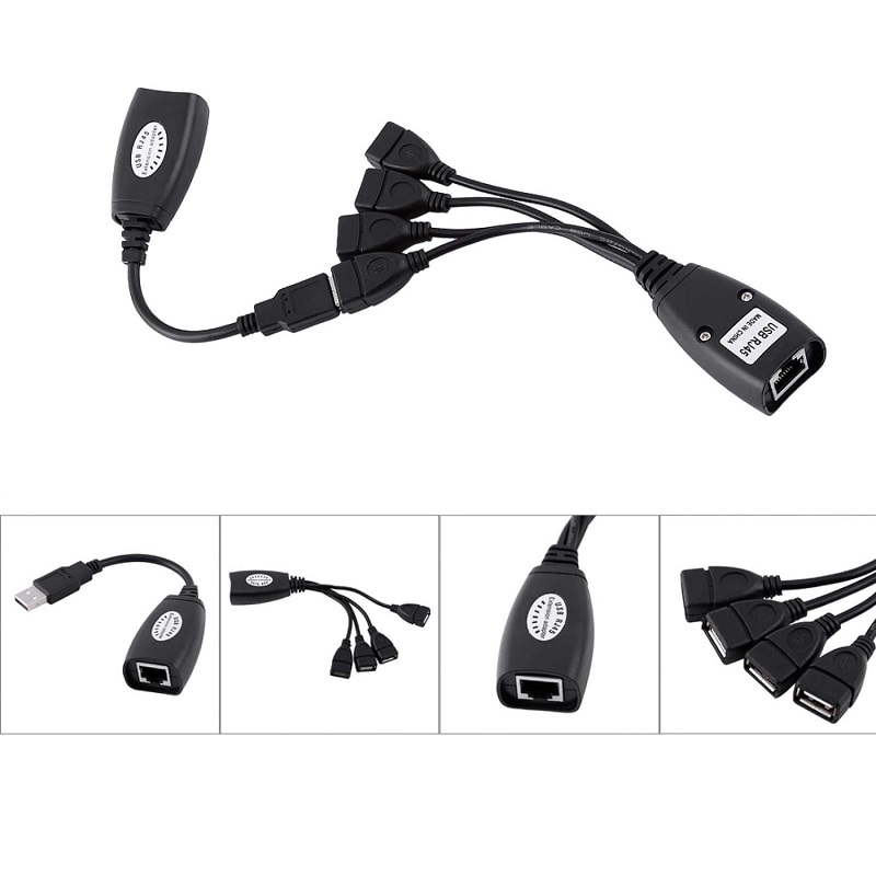 4 Ports USB 2.0 to RJ45 Hub Cable Ethernet Extender Adapter Support ...