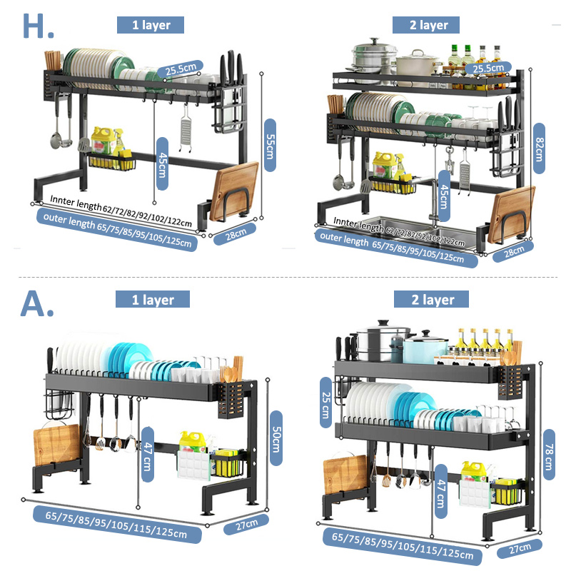 GSlife 55/65/75/85/105/120cm Layers Over Sink Dish Drainer Rack Dish ...
