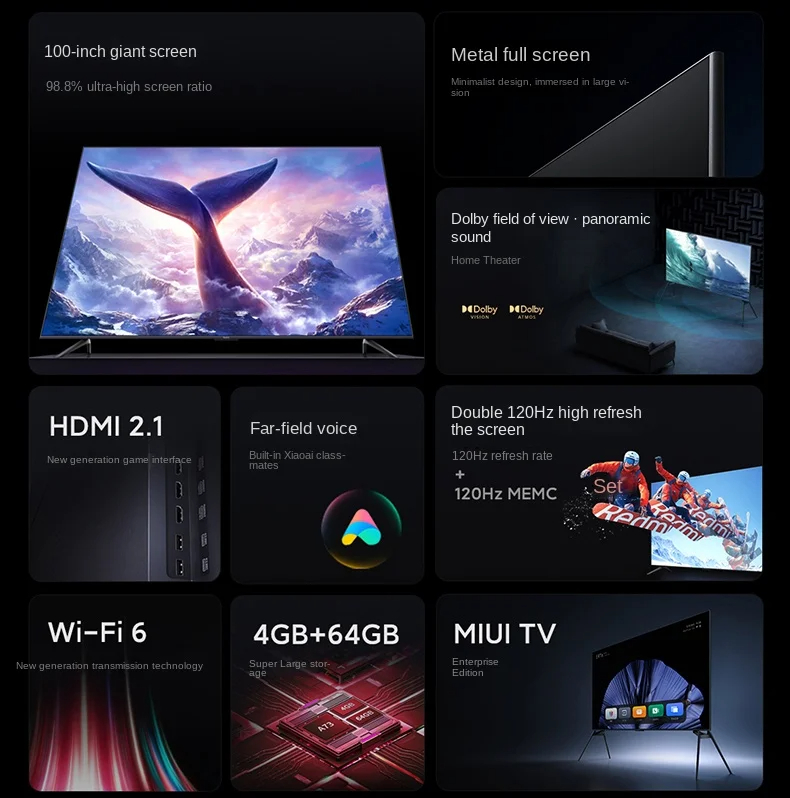 Xiaomi Redmi Max 100-inch Smart Android TV 120Hz Refresh Rate 4K HDR ...