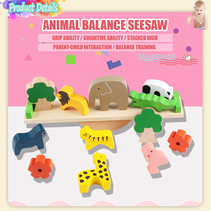 [Little B House] Animal Seesaw Wooden Toy Balancing Blocks Toy ...