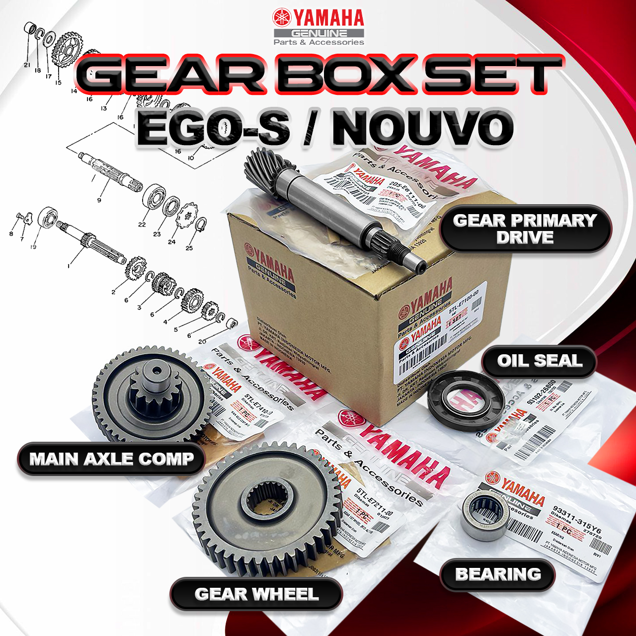 GEAR BOX SET TRANSMISSION KIT SET ( 5TL ) YAMAHA EGO EGO-S / NOUVO ...