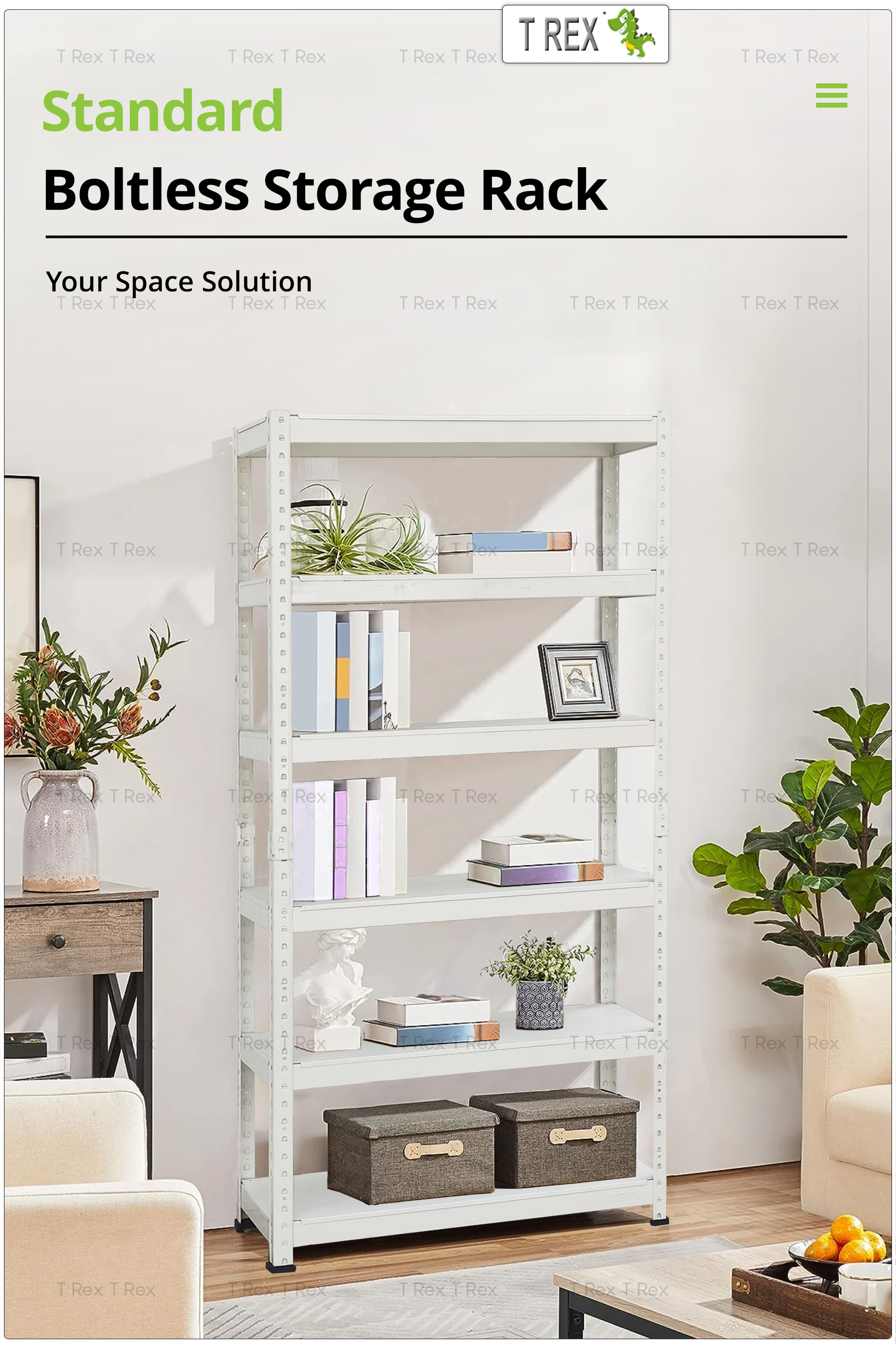T Rex Standard 6 Tier Steel Boltless Storage Rack / Metal Rack Steel ...