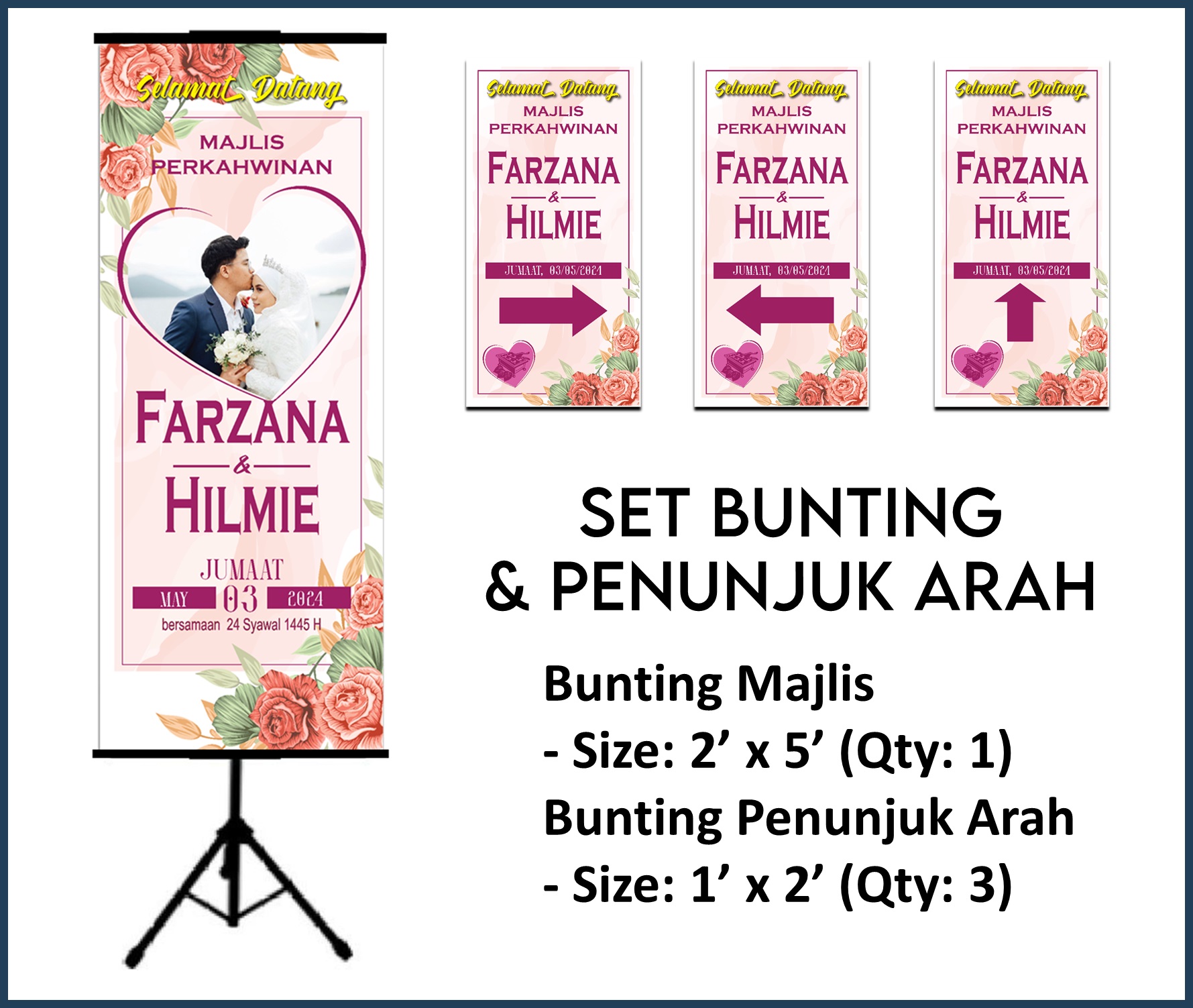 BUNTING WEDDING | BUNTING KAHWIN | KENDURI KAHWIN | PENUNJUK ARAH | SET ...