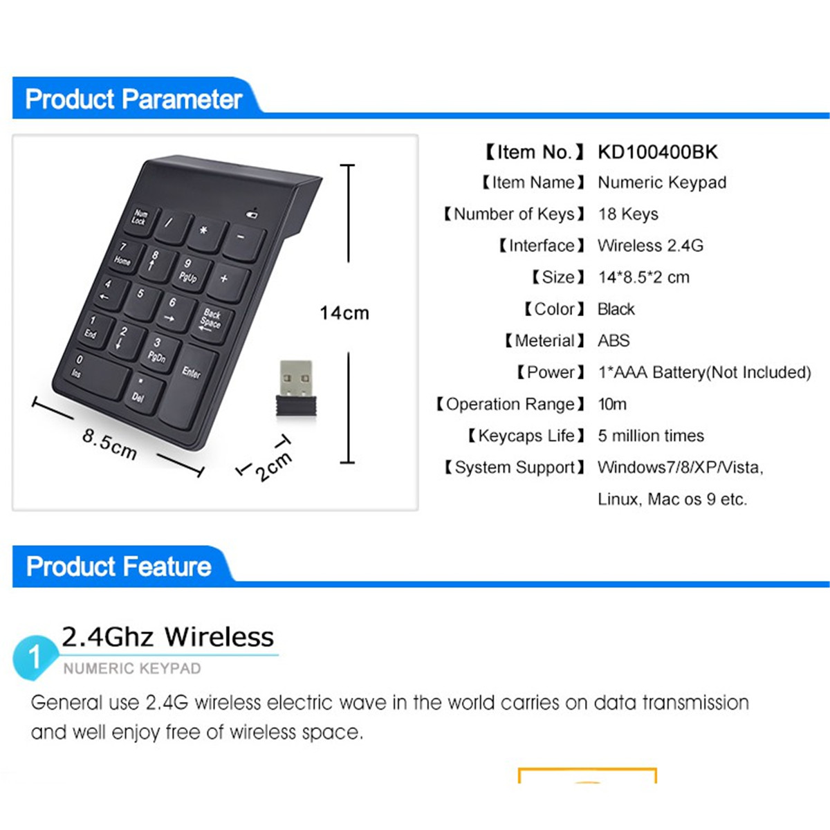 Mini Wireless Numeric Keypad 2.4GHz Numpad 18 Keys Digital Keyboard for ...