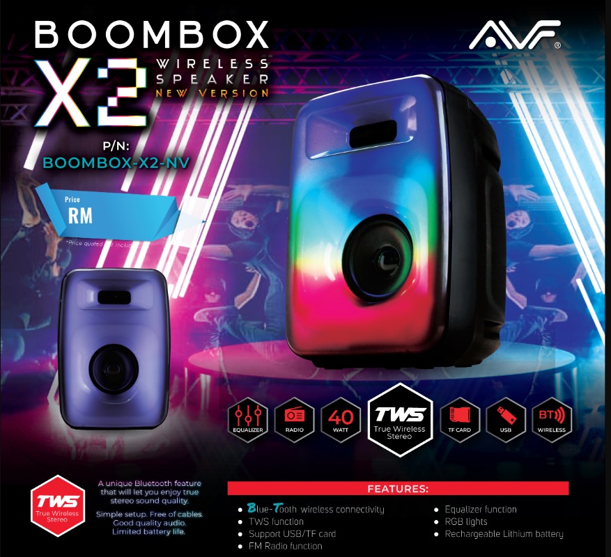 AVF BOOMBOX X2 NV 40Watt Bluetooth Portable Speaker RGB Wireless BT 5.0 ...