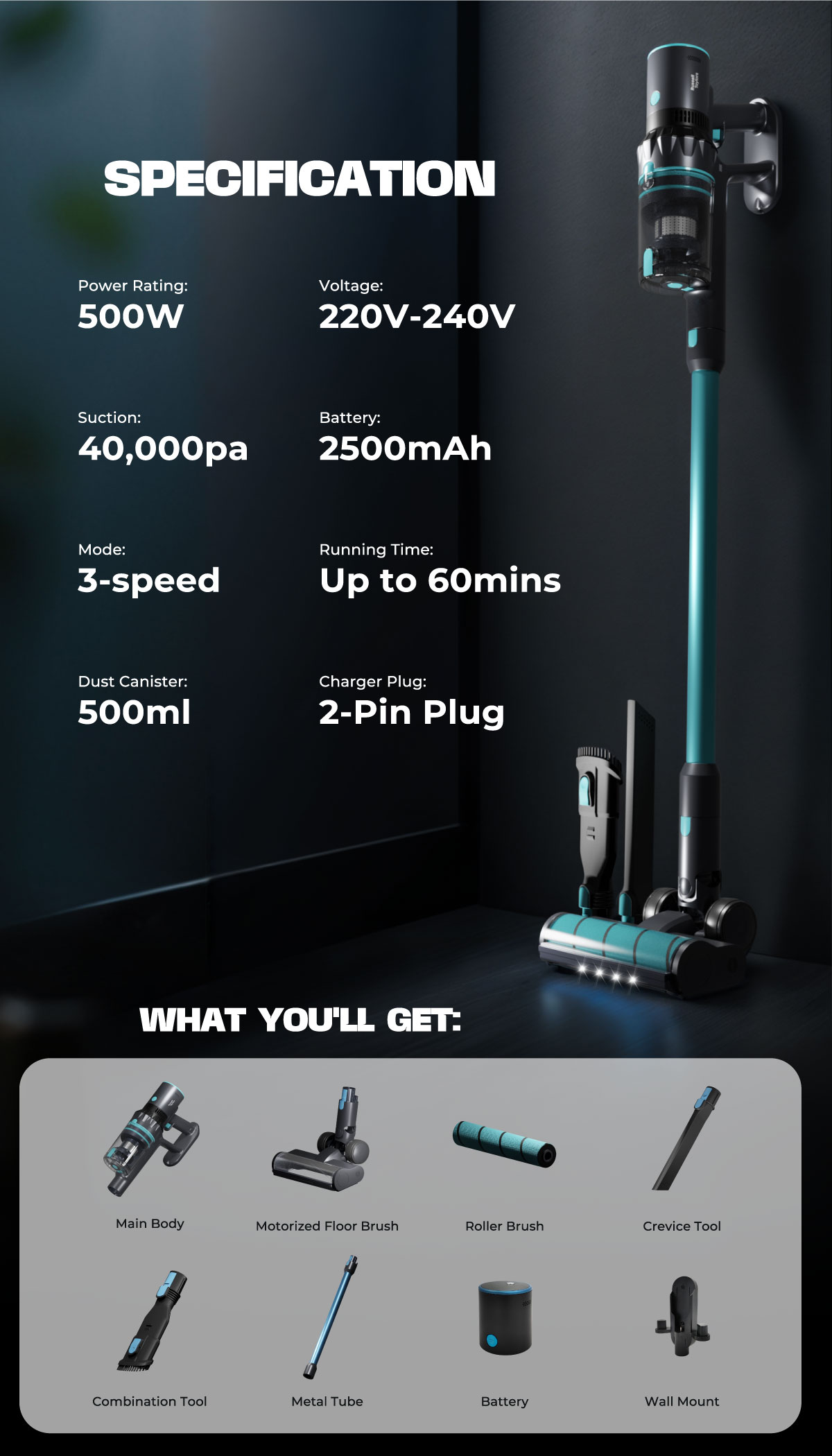 Russell Taylors Vortex Cordless Vacuum Cleaner Vakum Tanpa Wayar 500W ...
