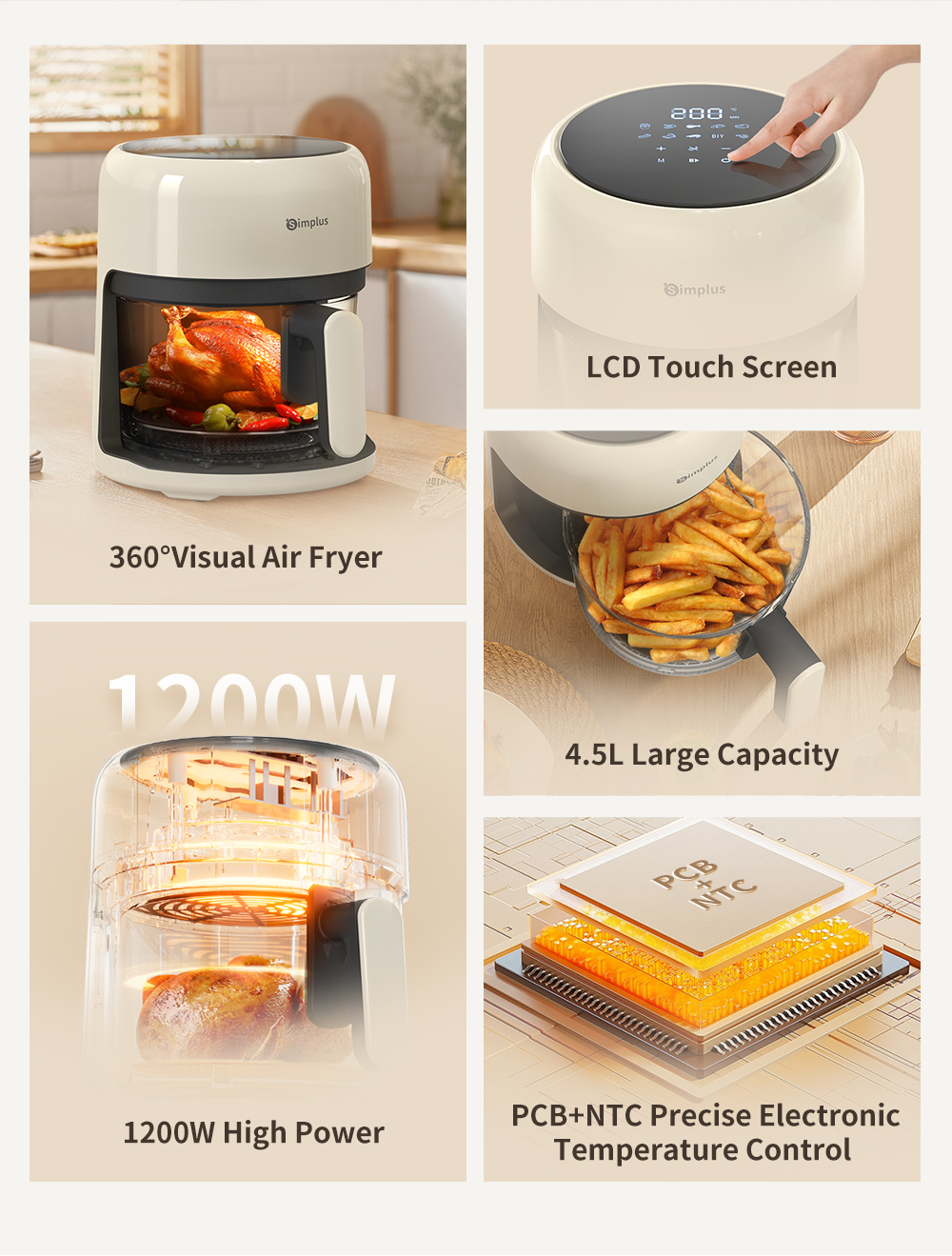 Simplus Air Fryer | 4.5L Ideal Capacity | 1200W Power l LCD Touchscreen ...