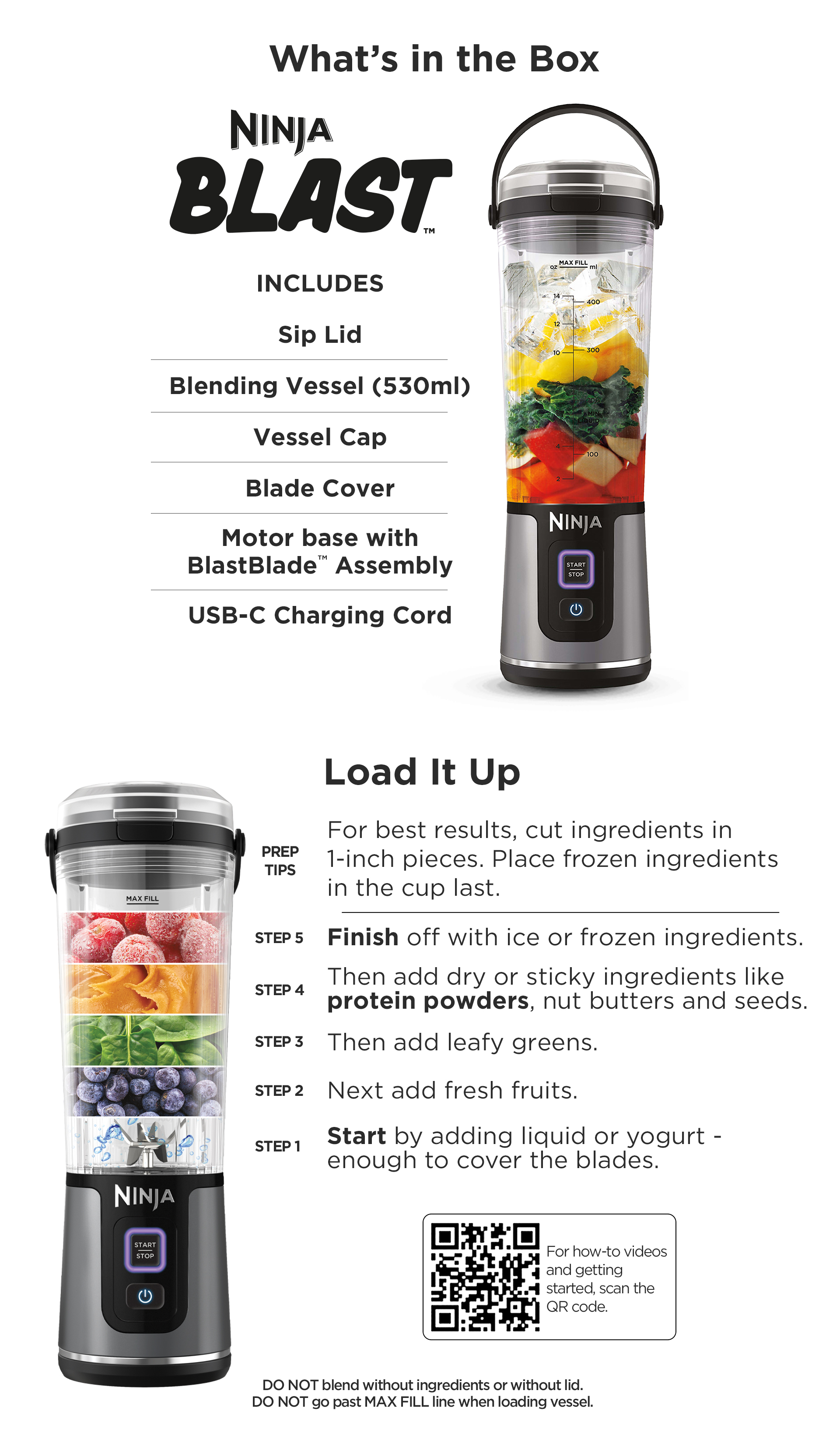 Ninja Blast Portable Blender, 530ml, Crushes Ice, Rechargeable with USBC Cord, Lightweight, BPA