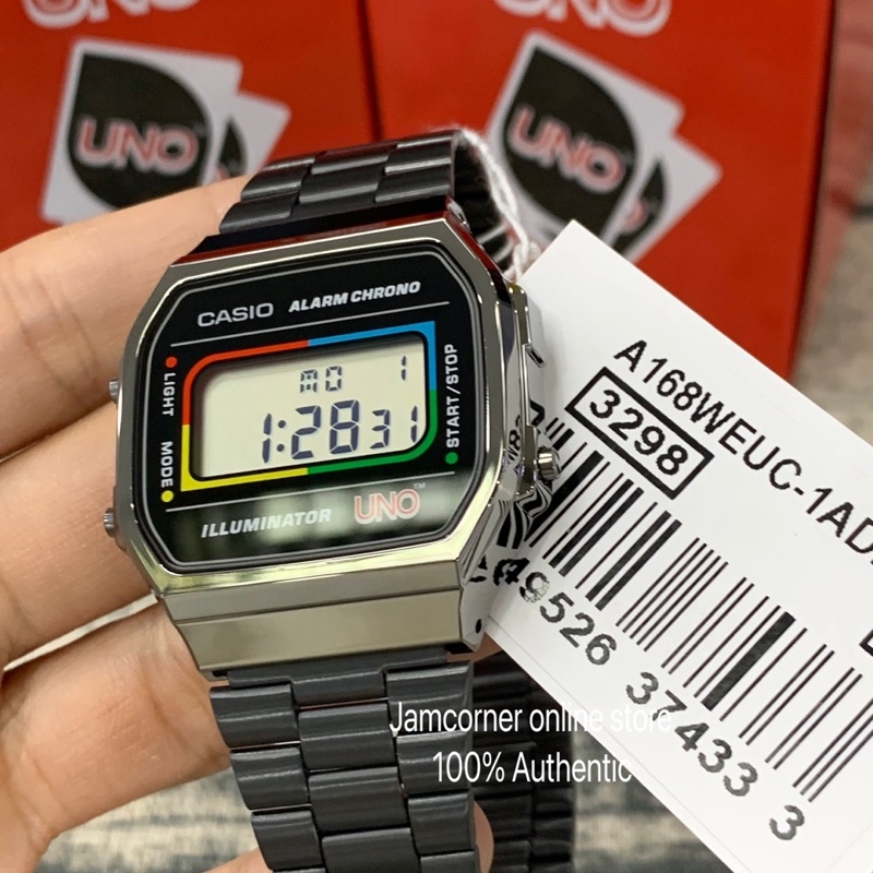 UNO x CASIO Vintage A168WEUC-1A DIGITAL WATCH classic card game ...