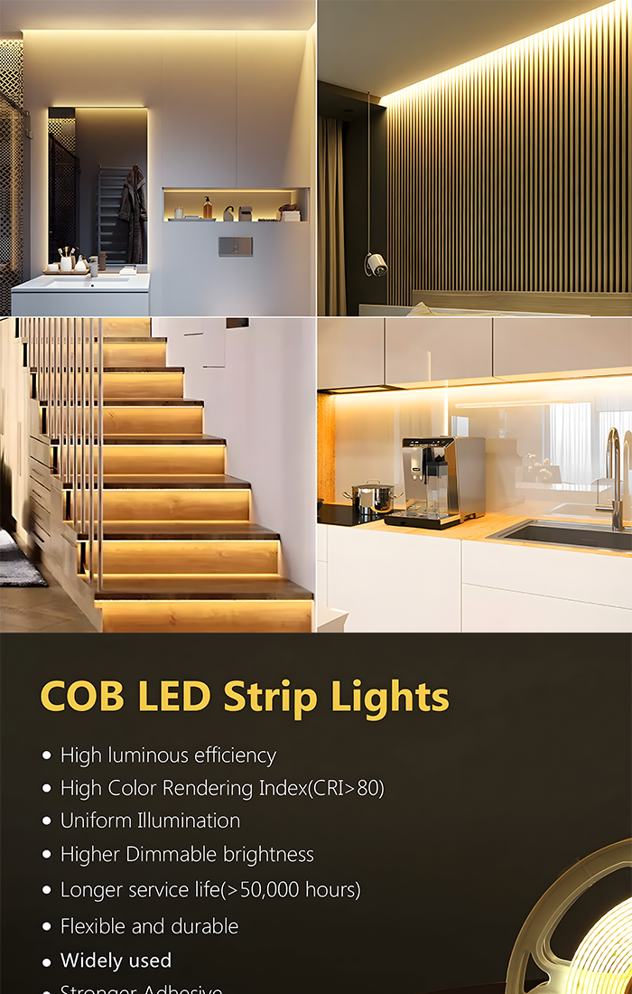 5METER 24V LED Strip Light COB 320D LEDs High Density Flexible Light Strip 24V/3000K 4000K 6000K