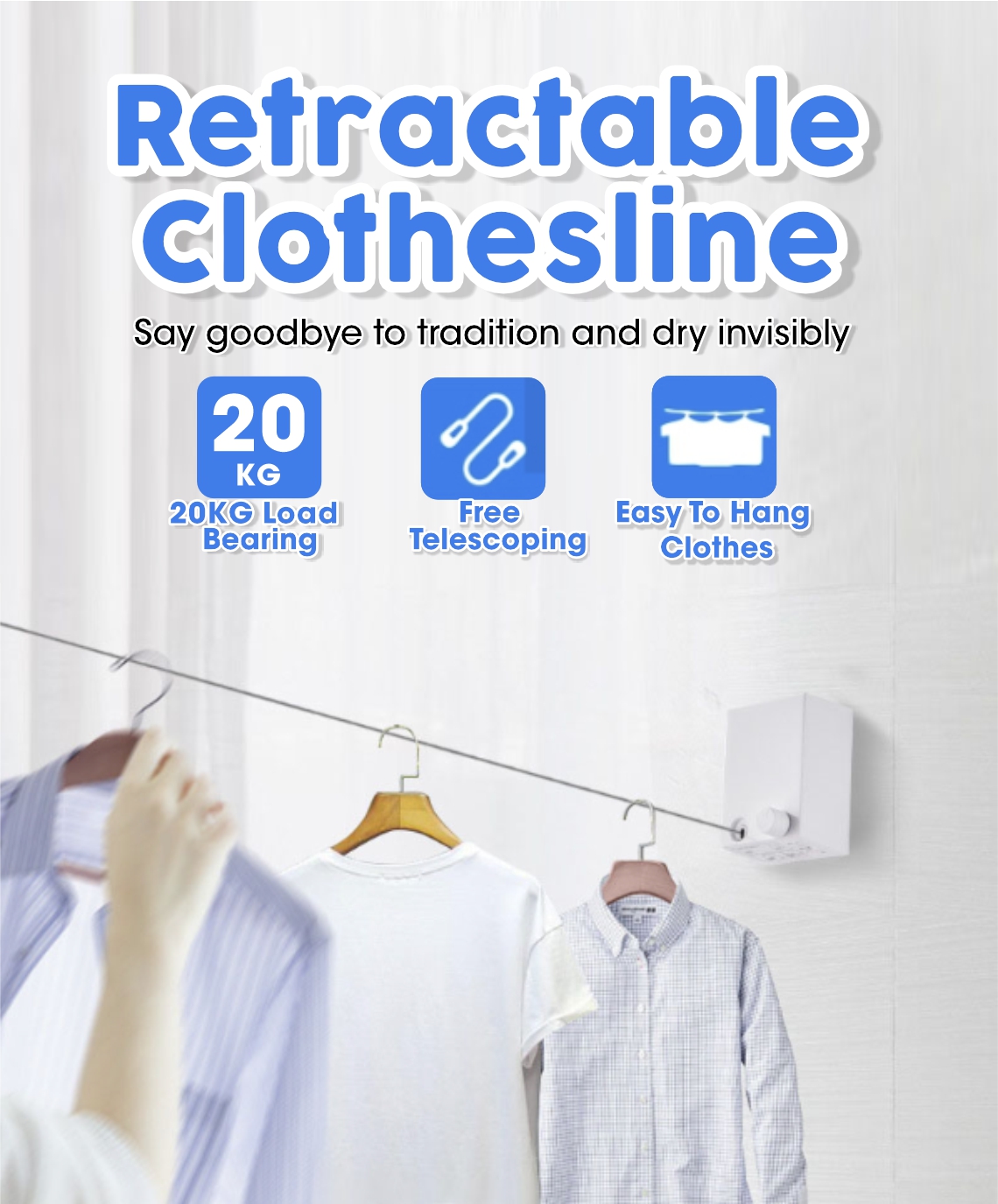 Retractable Clothesline Rope Telescopic Clothes Rack Hanging Wall ...