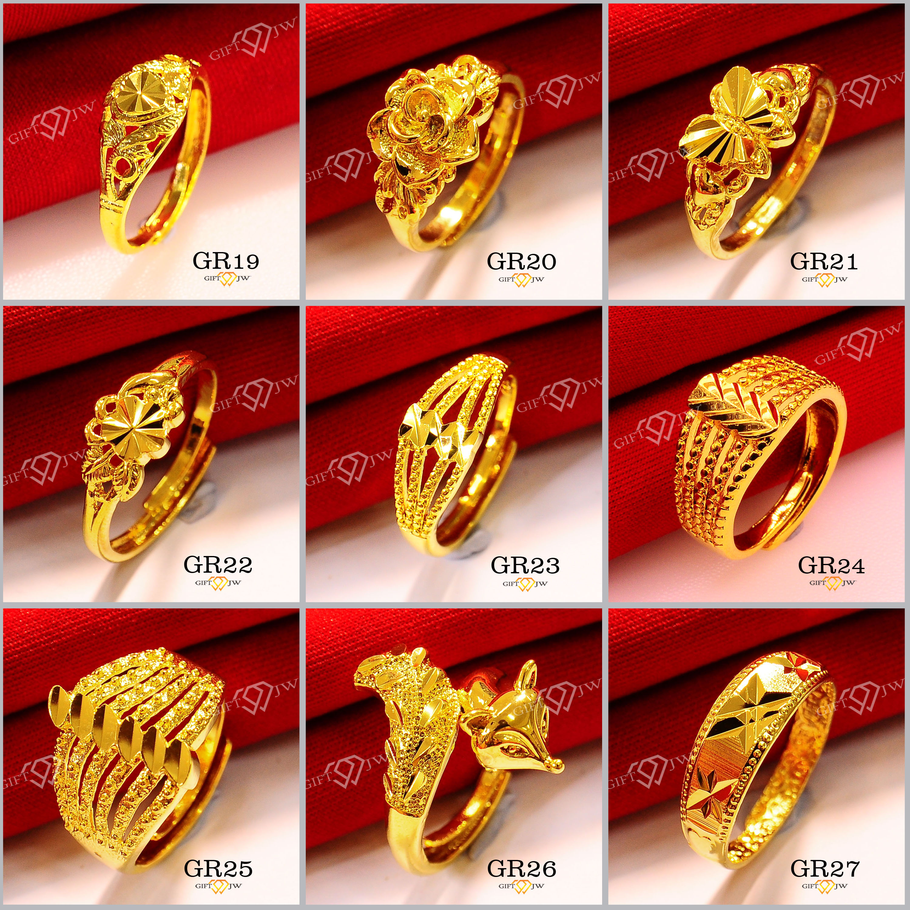 JW Korean Style Adjustable 24k Gold Plated Rings (Adjustable Size 9-16 ...