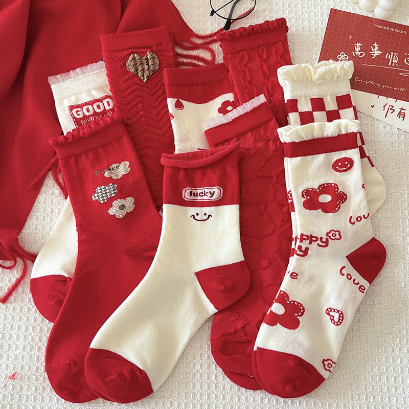 Mrs.socks Red Pattern Corak Ins Sock Long Socks Women Stokin Panjang ...