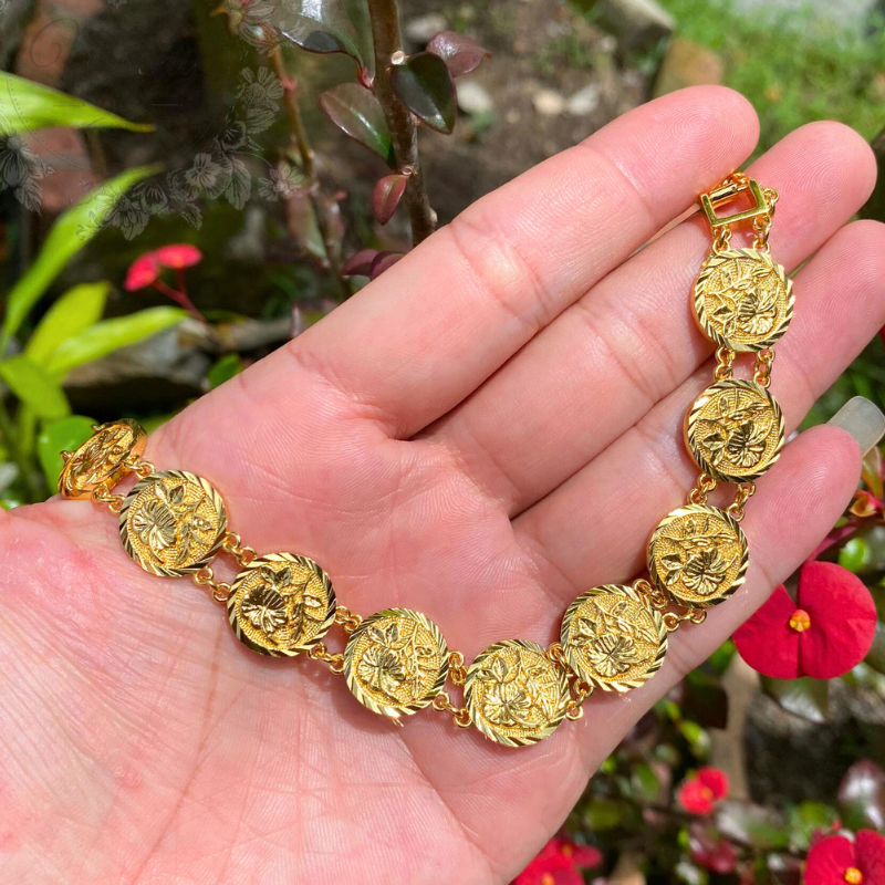 Rantai Tangan Duit Bunga Raya Emas Suasa Gold Plated Hibiscus Coin ...
