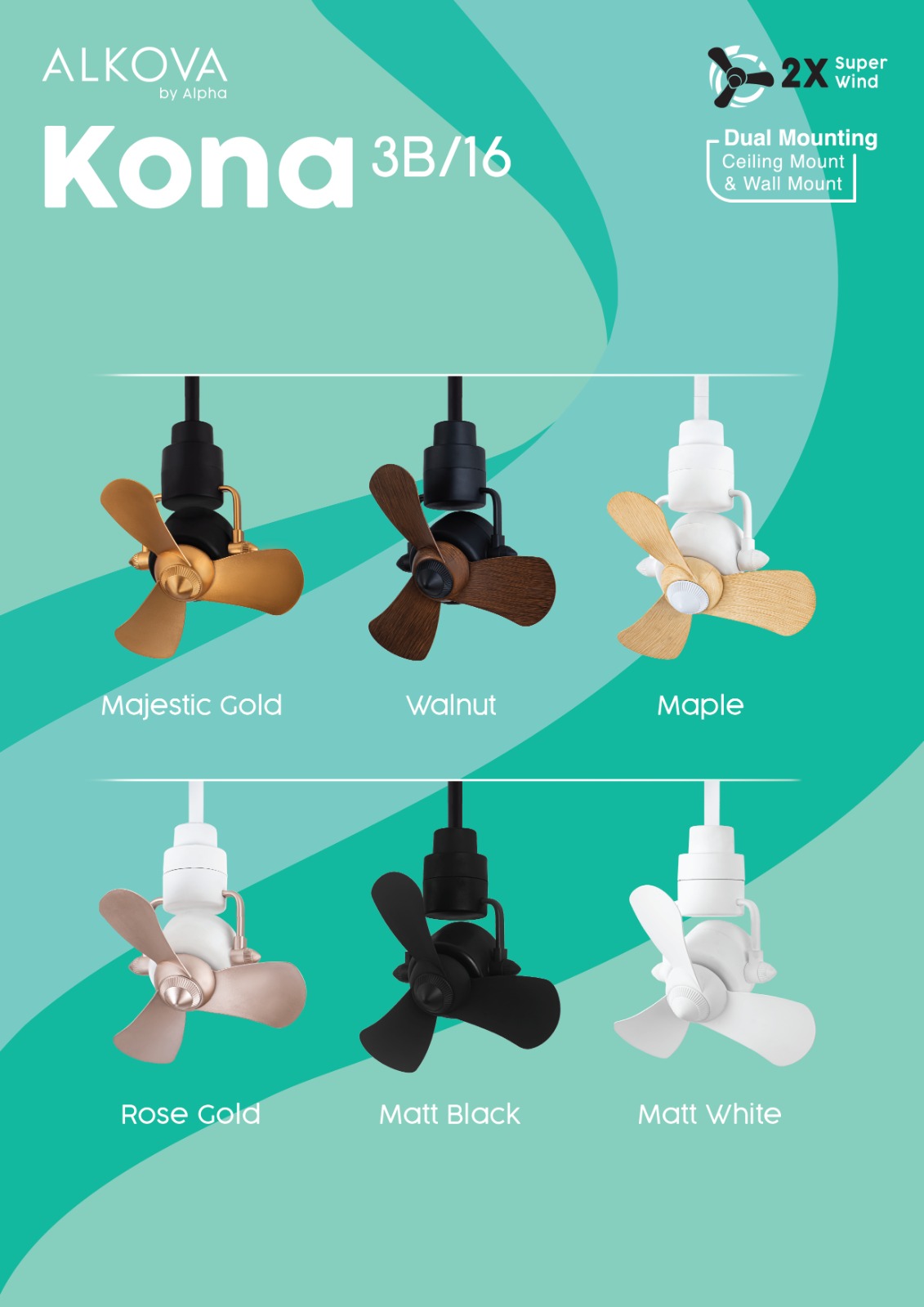 Alpha Ceiling Fan (16") 8 Speed 3 Blade Ceiling & Wall Dual Mount DC