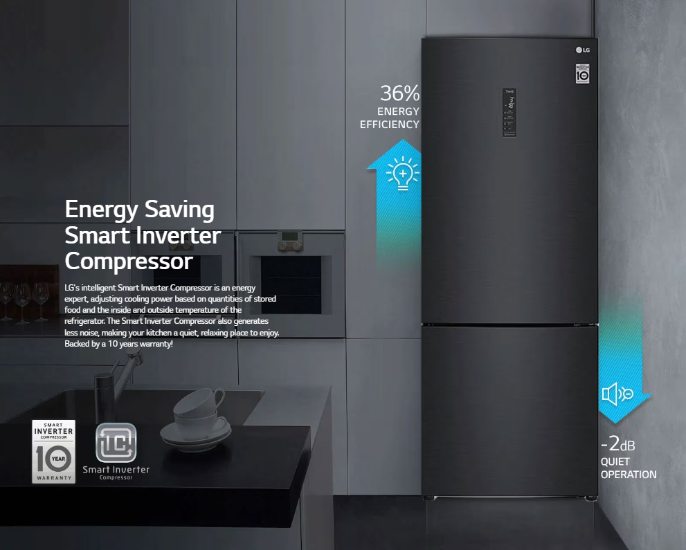 420L/455L LG Smart Inverter Bottom Freeze Fridge Peti Sejuk GC