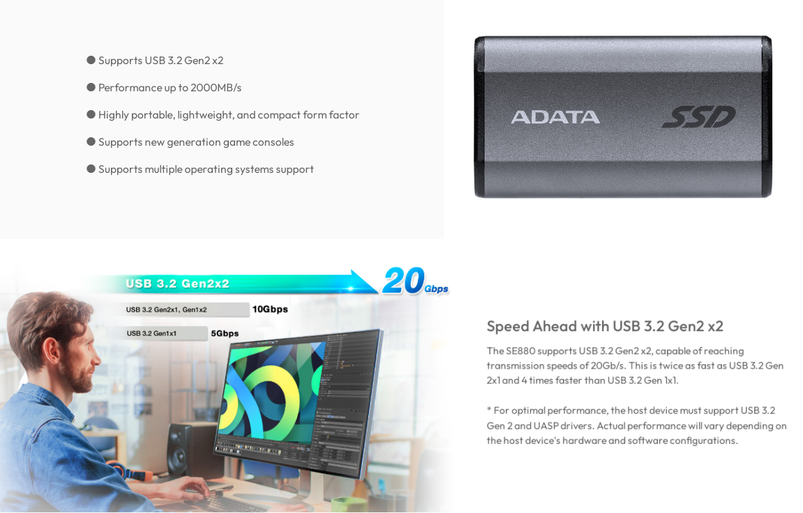 Adata Elite SE880 Portable External Solid State Drive External SSD