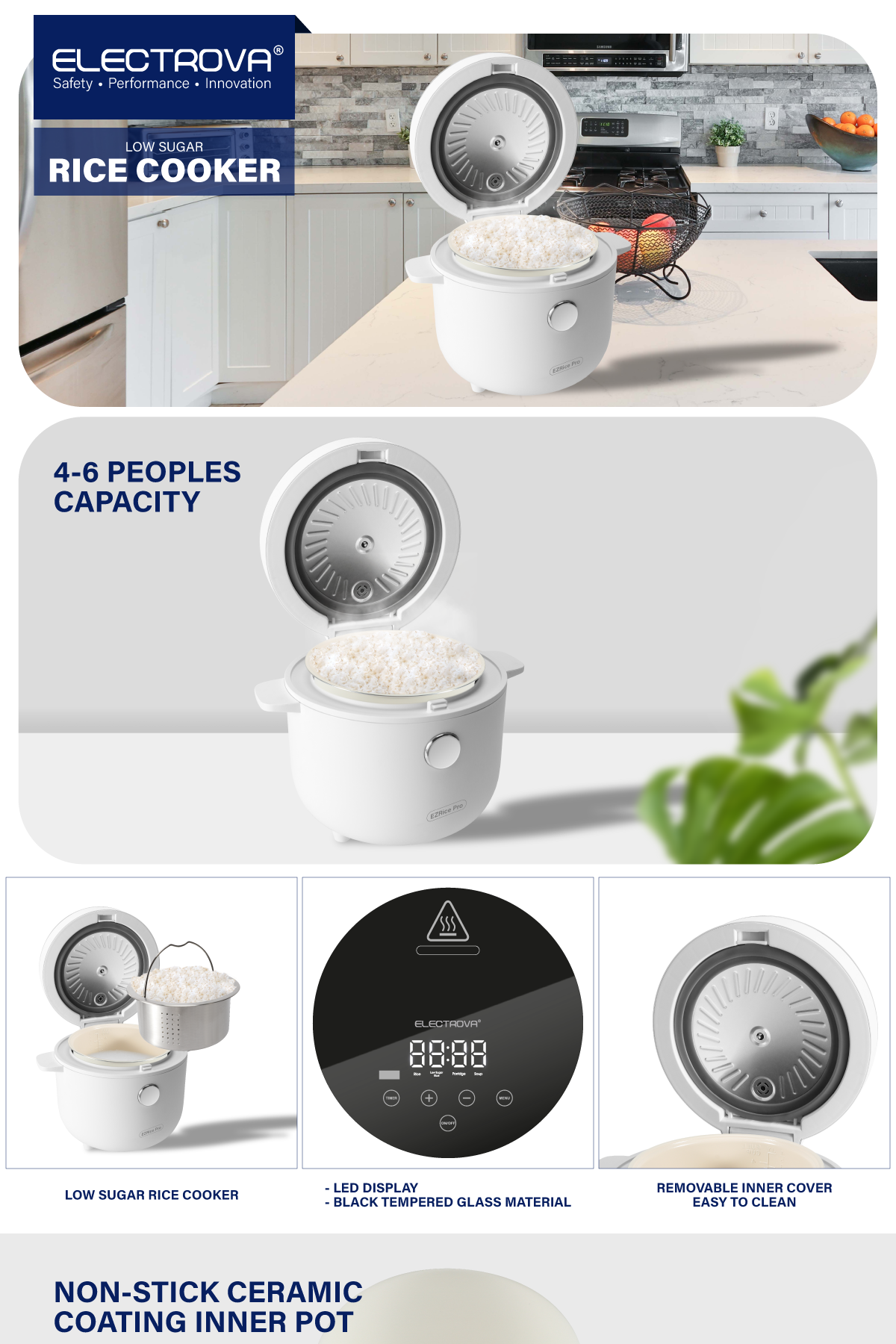 Electrova EzRice Pro 2L Digital Low Sugar Rice Cooker | Non-Stick ...