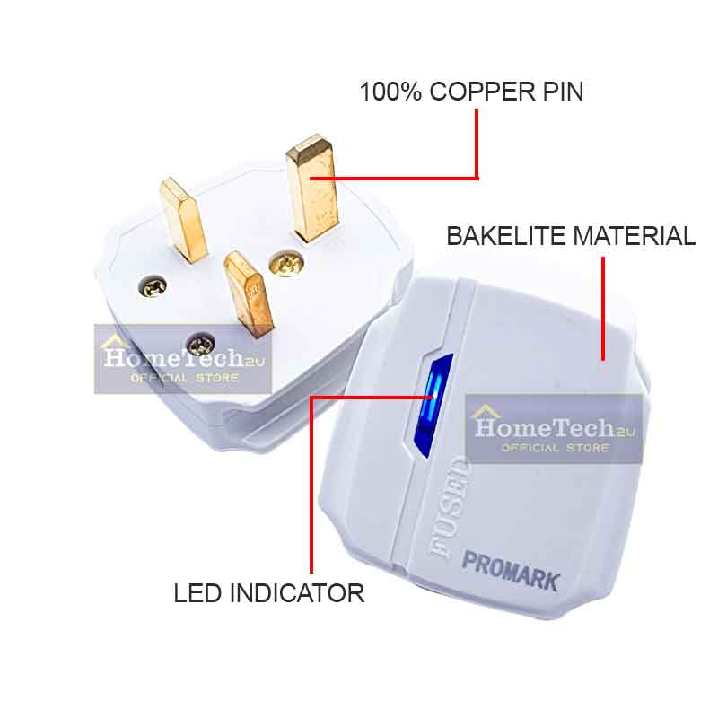 Promark 13A Bakelite UK Plug Top Kepala Plak 3Pin with LED Indicator ...
