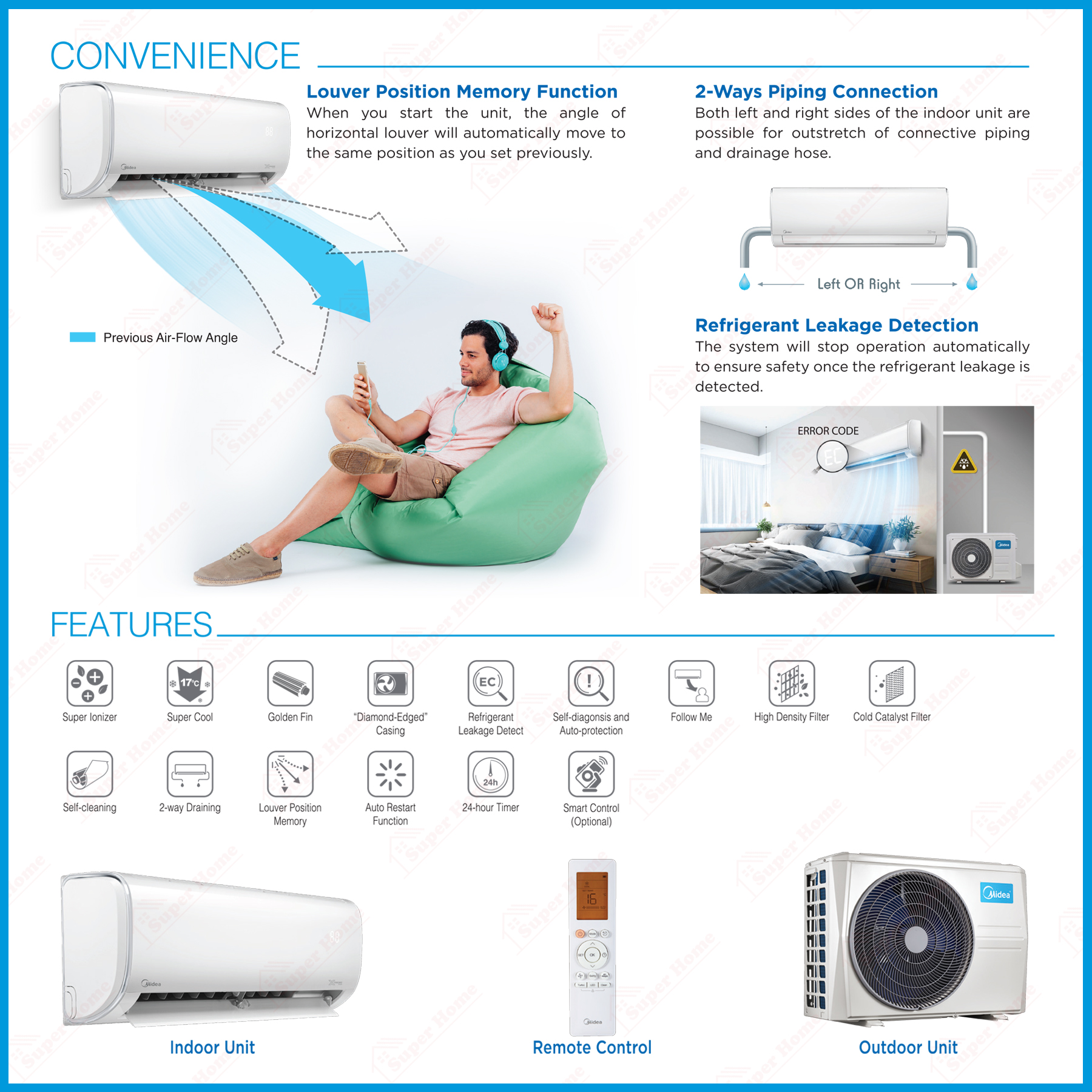 Midea R32 Non Inverter Aircond ((Xtreme Dura)) 1.0hp - 2.5hp MSGD ...