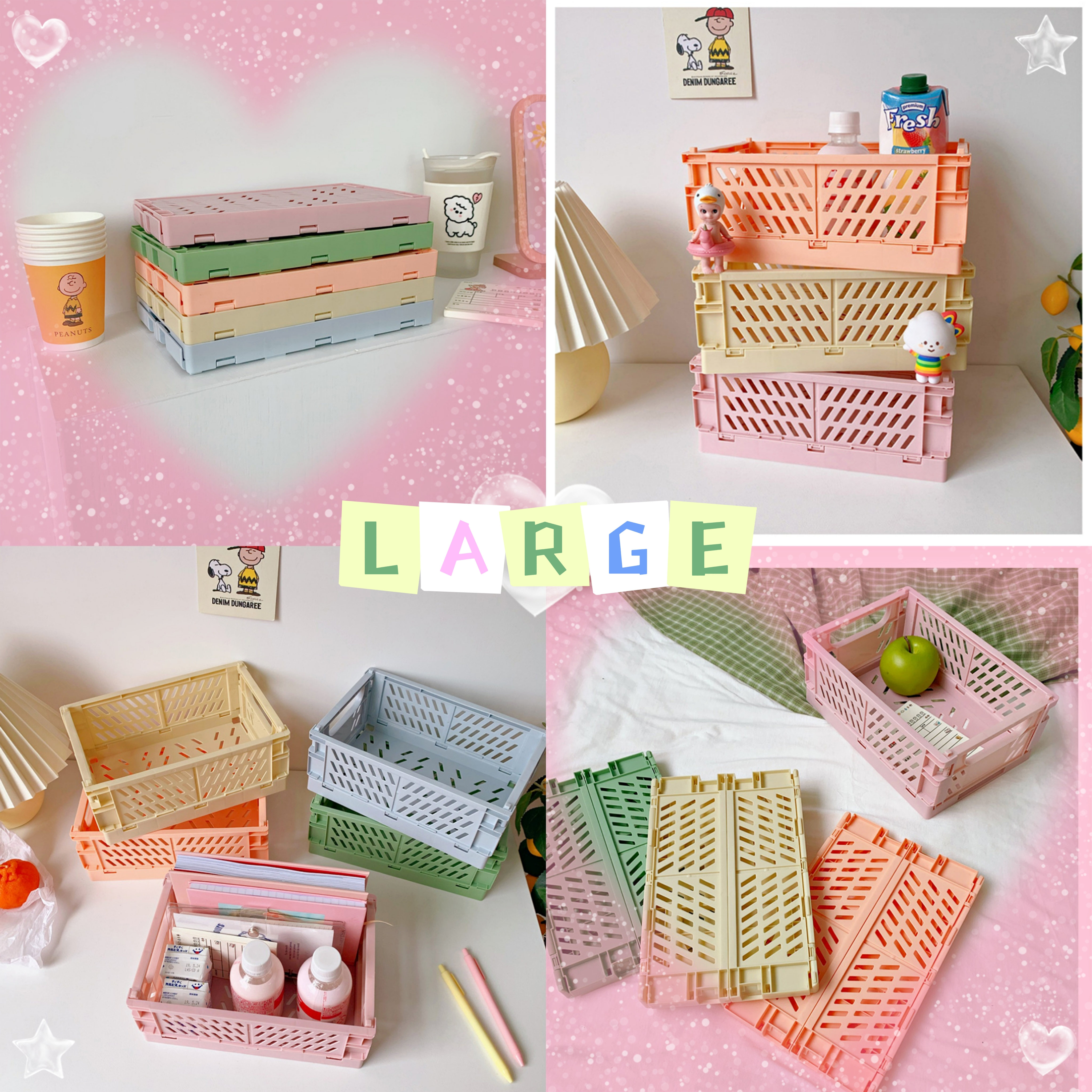 INS Mini Cute Colorful Foldable Storage Basket Multipurpose Stackable ...