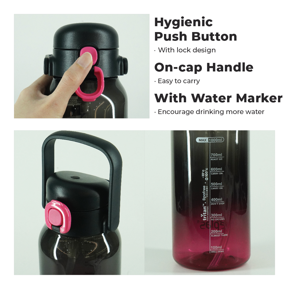 EPLAS MODERN 800/1000/1500ml One Touch Multicolour Bottle W/Spring ...
