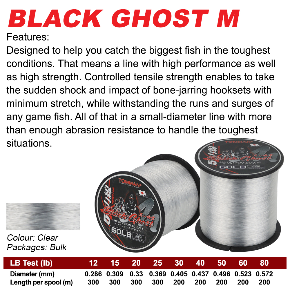 Tomman Black Ghost M Line Clear Tali Pancing Fishing Line (200m-300m)  12lb-80lb BULK Monofilament Tangsi