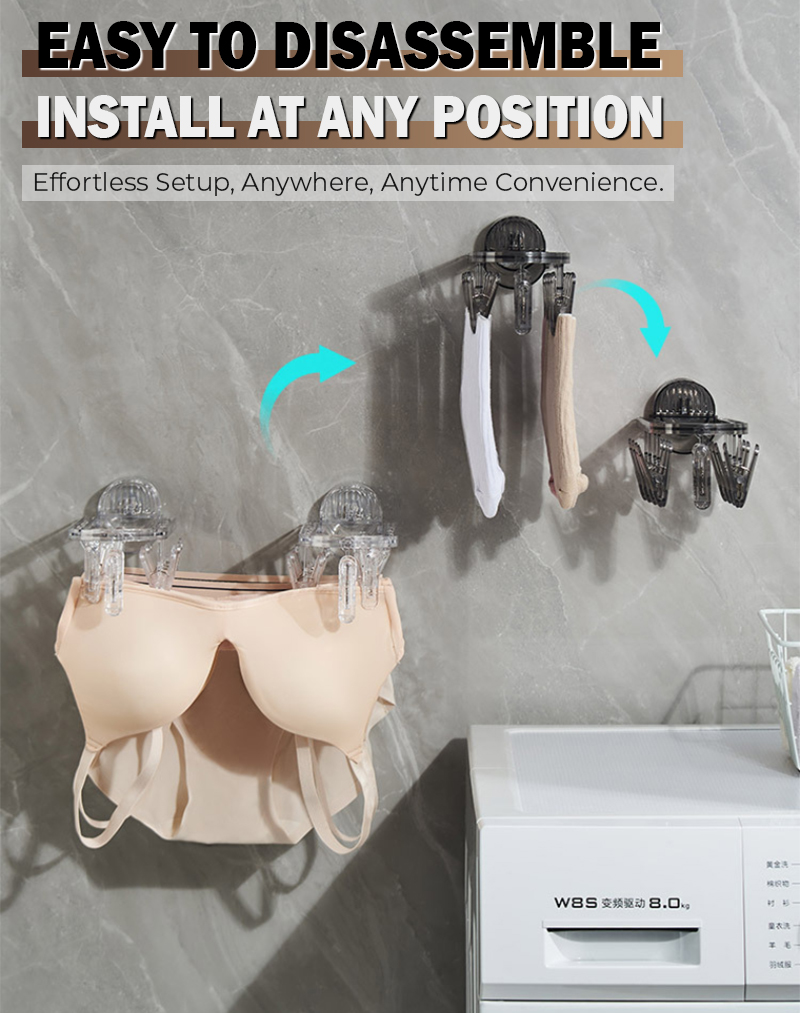 Suction Type Clothes Drying Hanging Rack With 9 Clips For Socks ...
