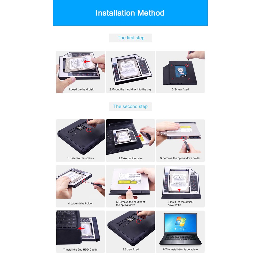 Hdd Caddy 9.5mm Laptop Dvd CD Rom to Ssd 9.0mm Second Hard Disk Tray 12 ...