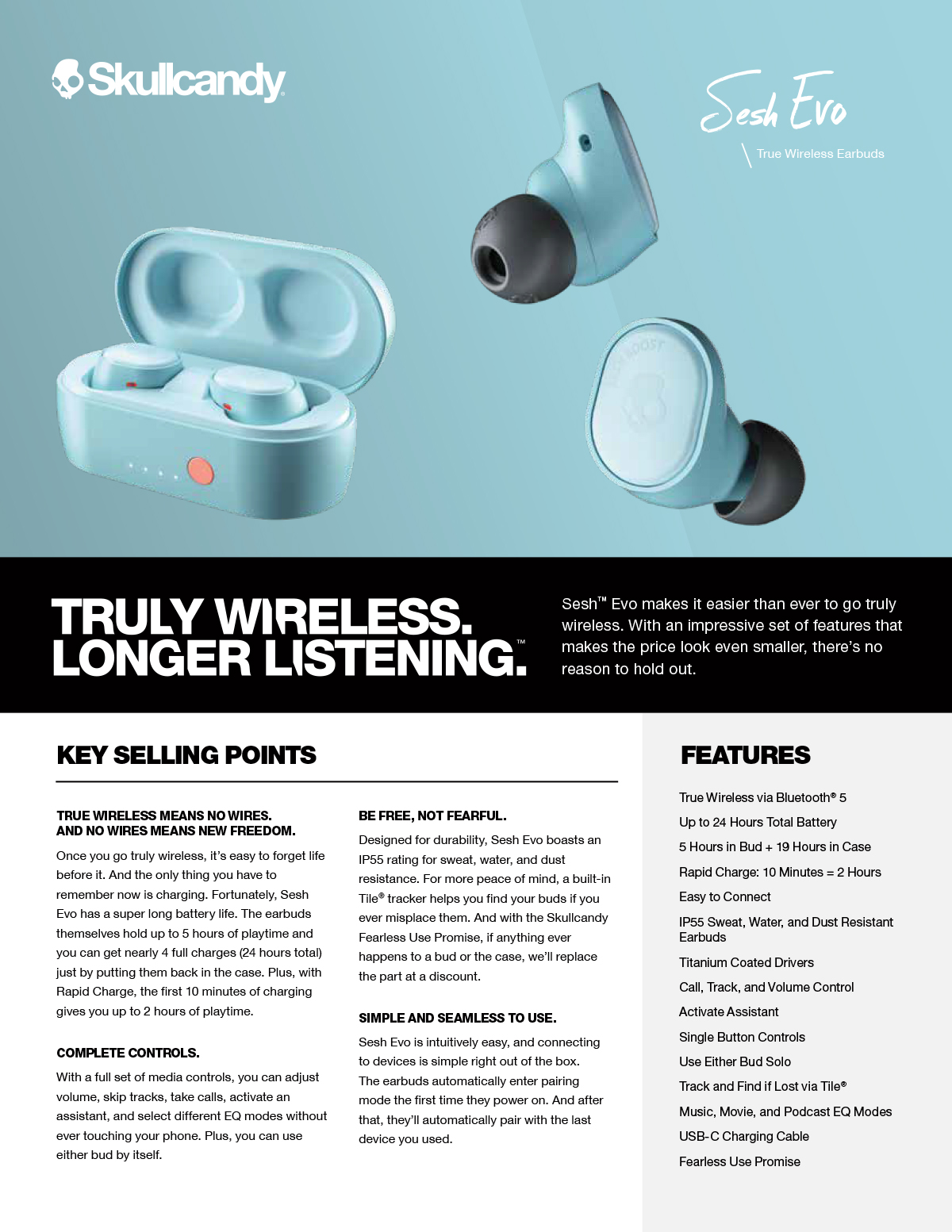 Skullcandy Sesh Evo True Wireless Earbuds Built in Tile IP55