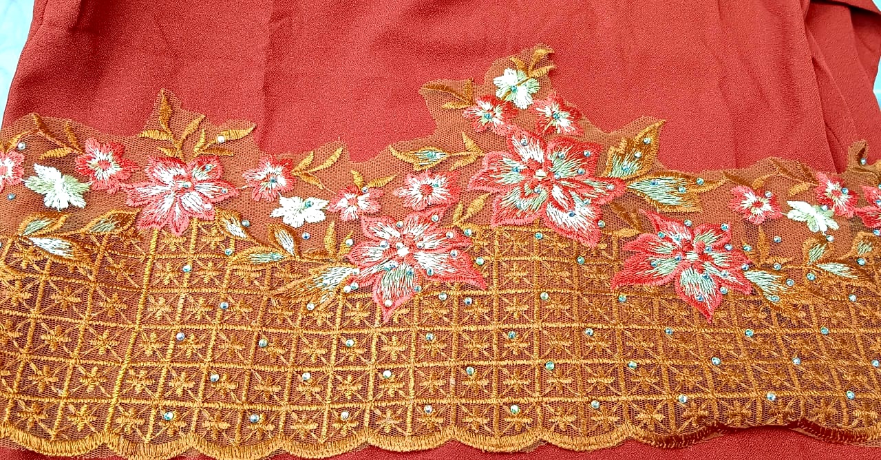 Peach Oren Series, Oren Bata or Burnt Orange Sequins Border Lace , Lace ...