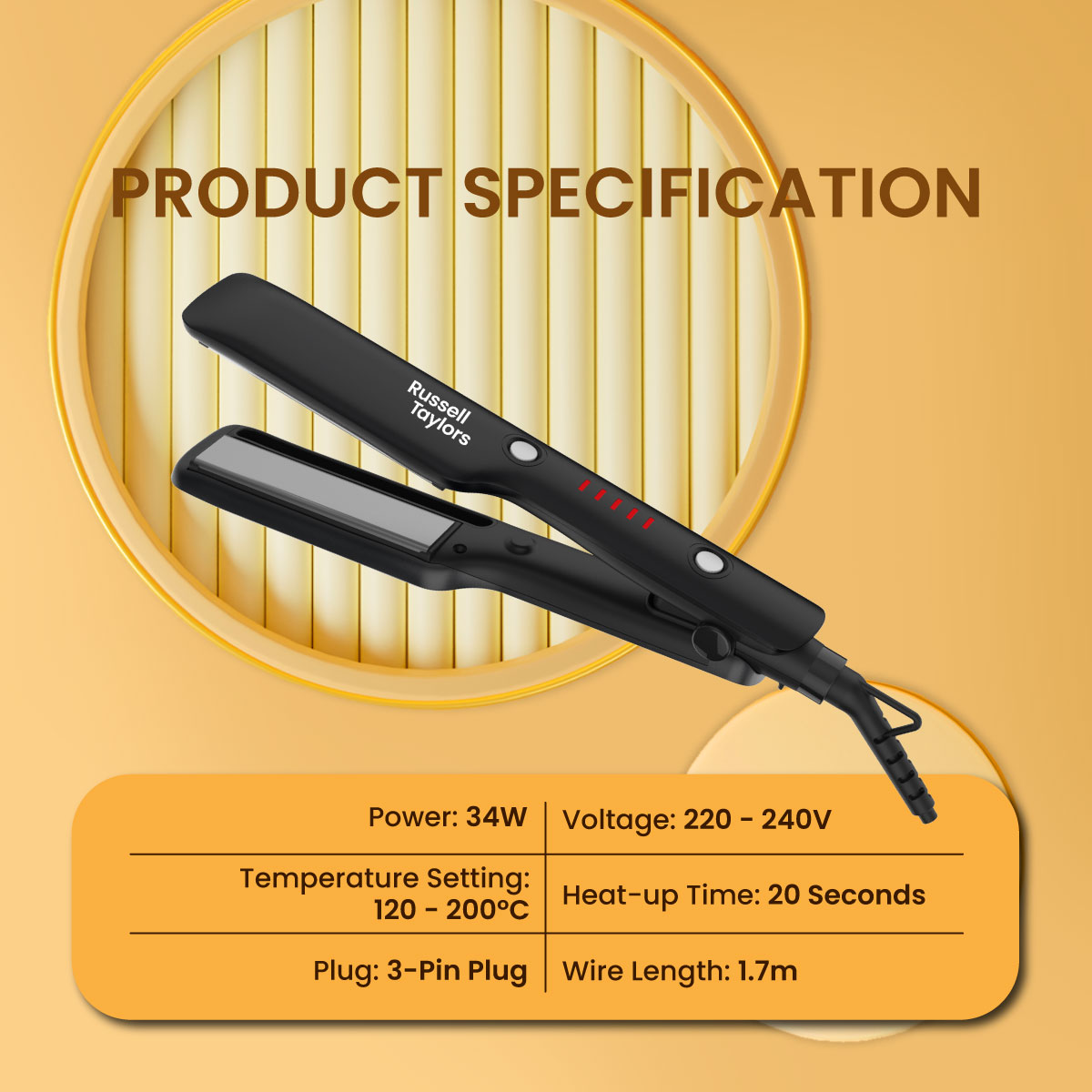 Russell Taylors Ceramic Coating Hair Straightener with Steam Infusion ...