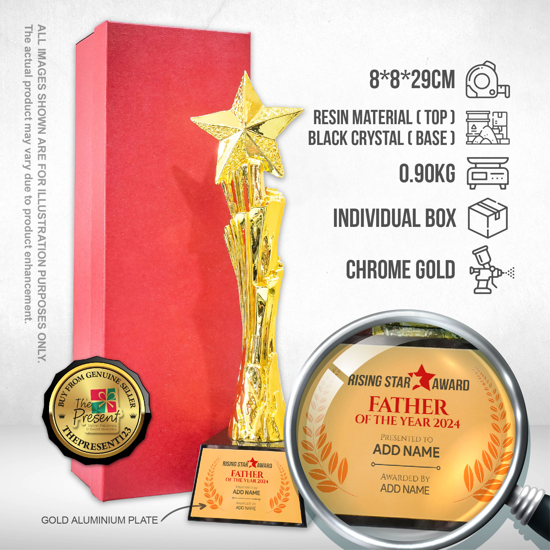 Golden Rising Star Excellence Resin Award Trophy with Custom Name Gold ...