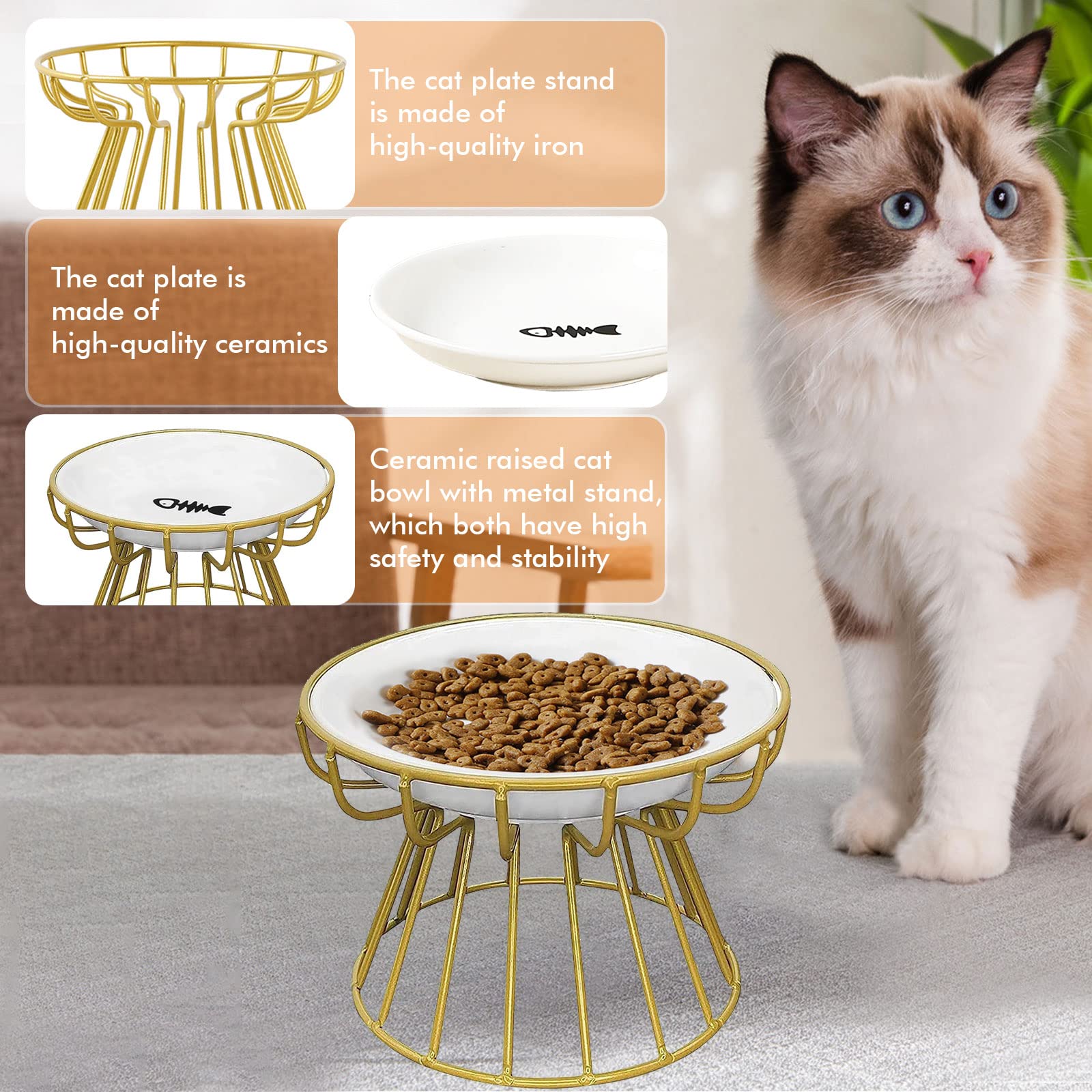 Elevated Cat Bowls Ceramic Raised Cat Food Bowls with Metal Stand Non ...
