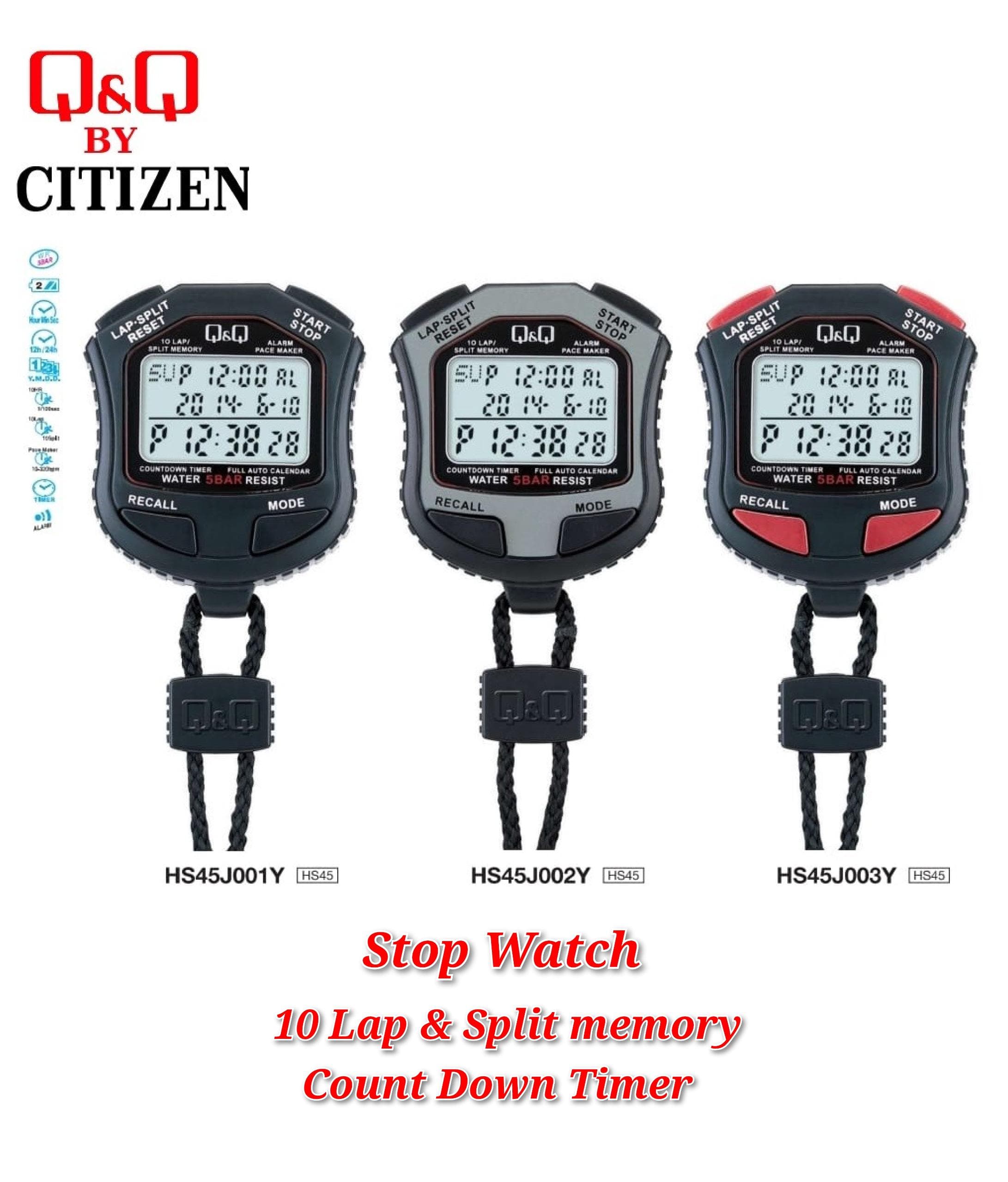 Q&Q by Citizen Stopwatch Split Wrap Measurement Countdown Timer HS45 ...
