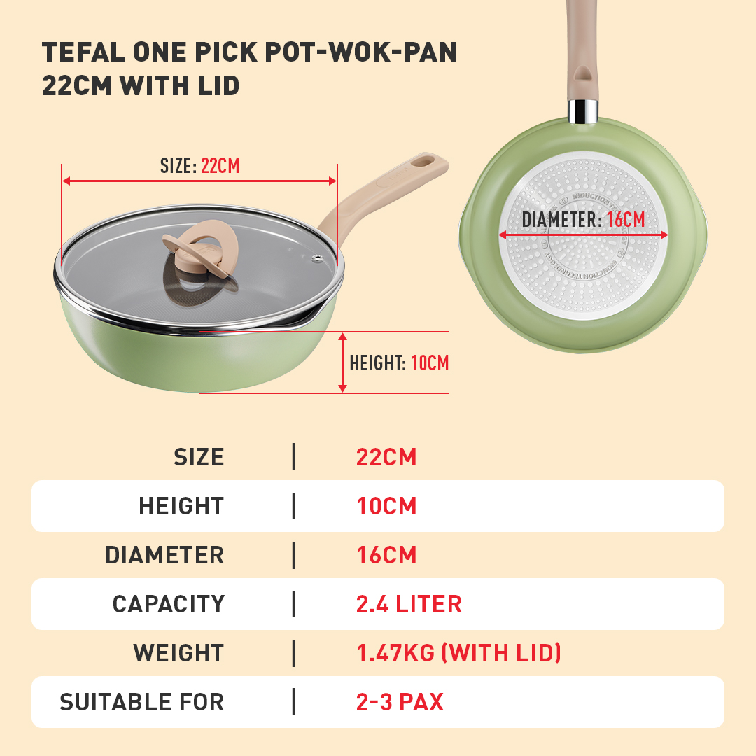 Tefal One Pick Pot Wok Pan Lid (22cm) | Shopee Malaysia