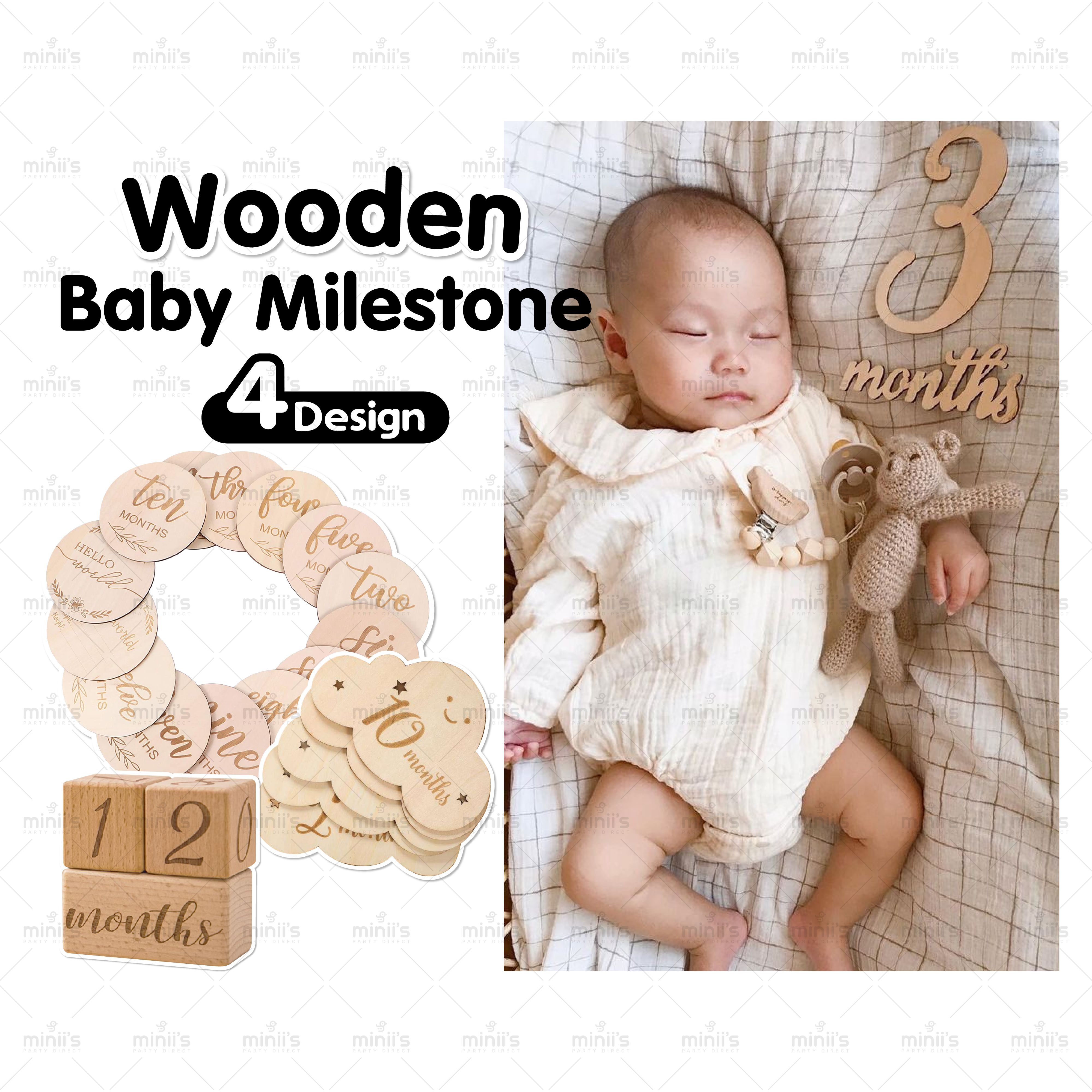 Miniis 14pcs Wooden Baby Monthly Milestone Cards For Newborn To 1 Year ...