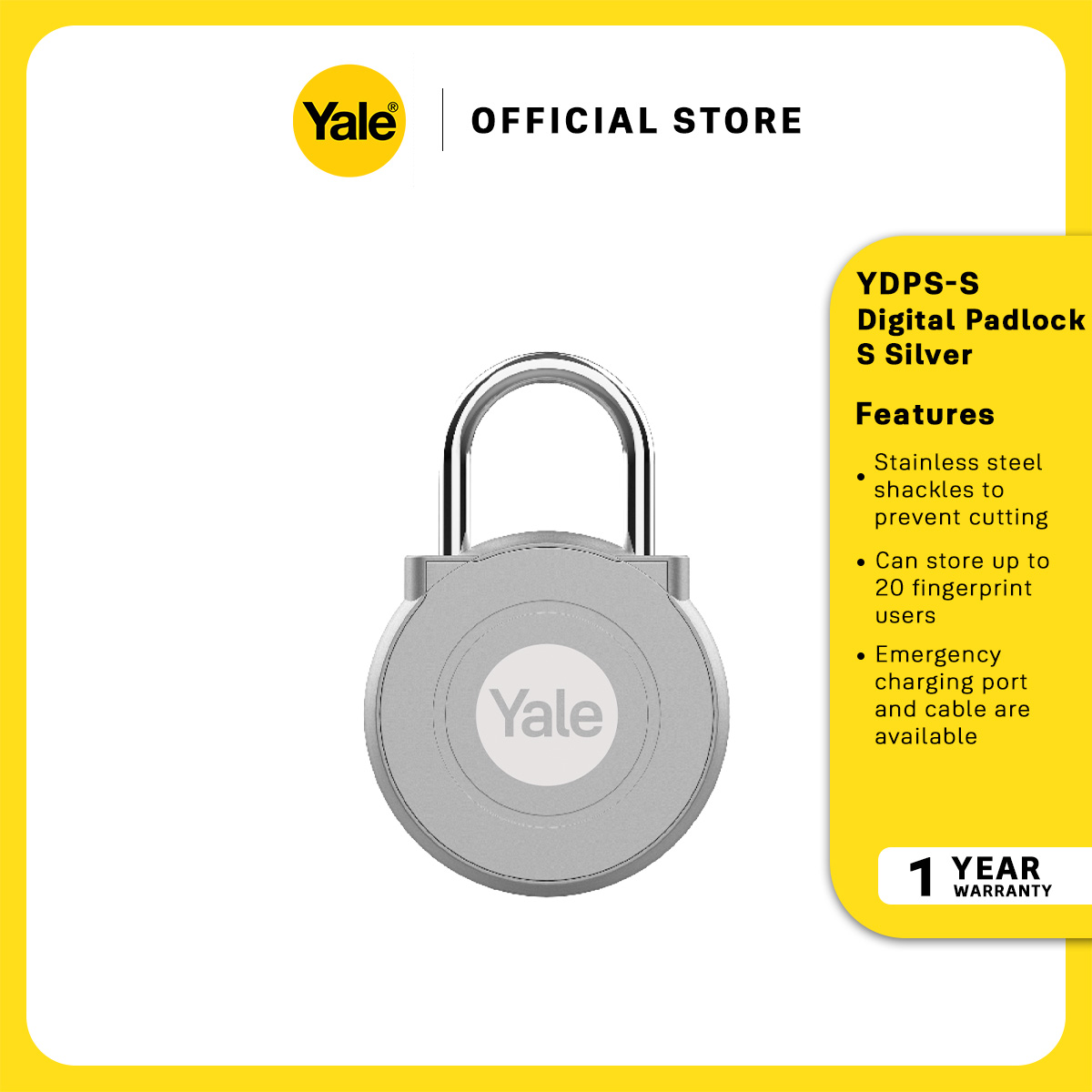 Yale Digital Padlock S_Silver YDPS-S - IPX4/ S.Steel/ Micro USB Cable ...