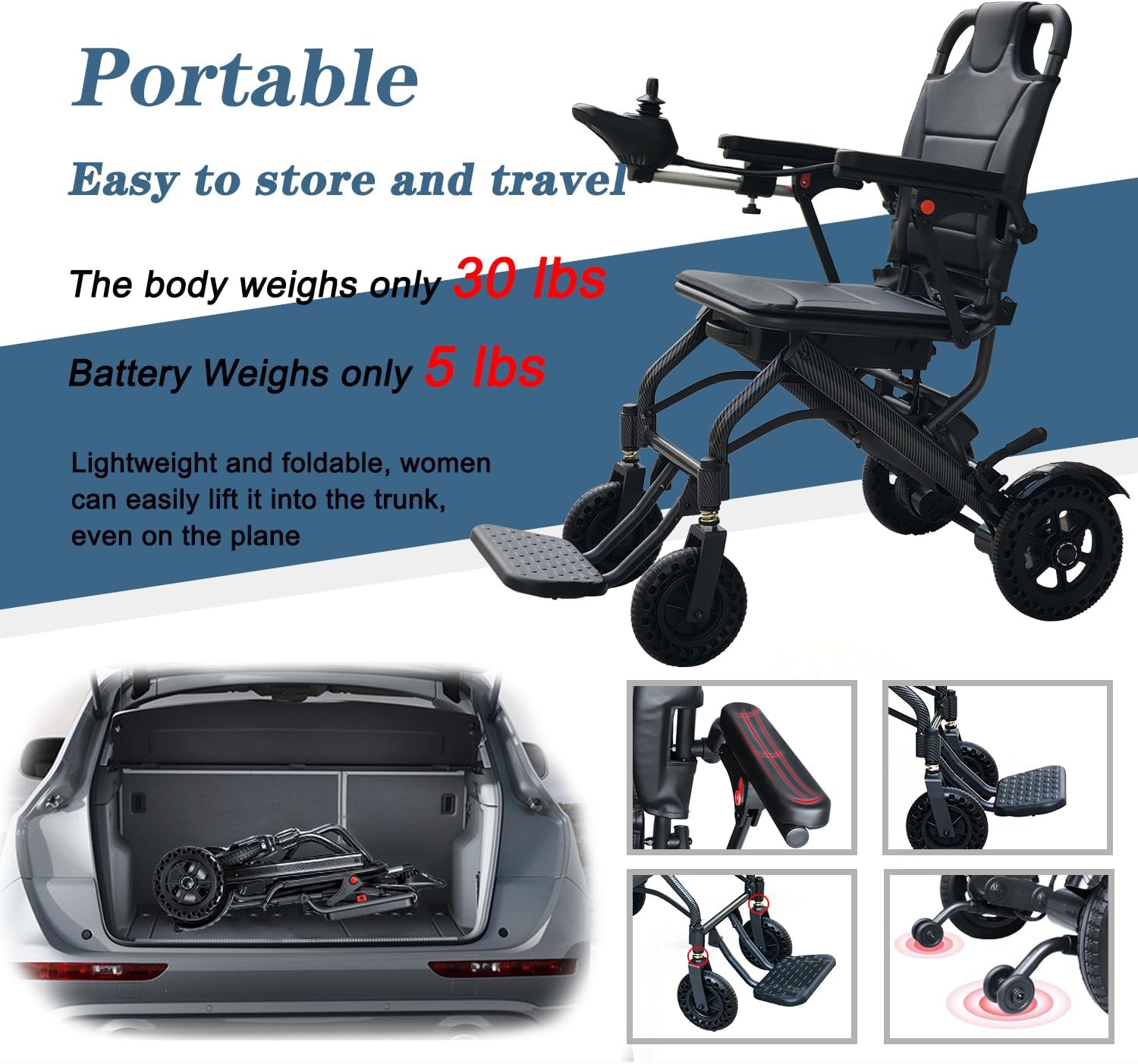 Zennfit A03D Lightweight Folding Electric 14KG Wheel Chair for Adults