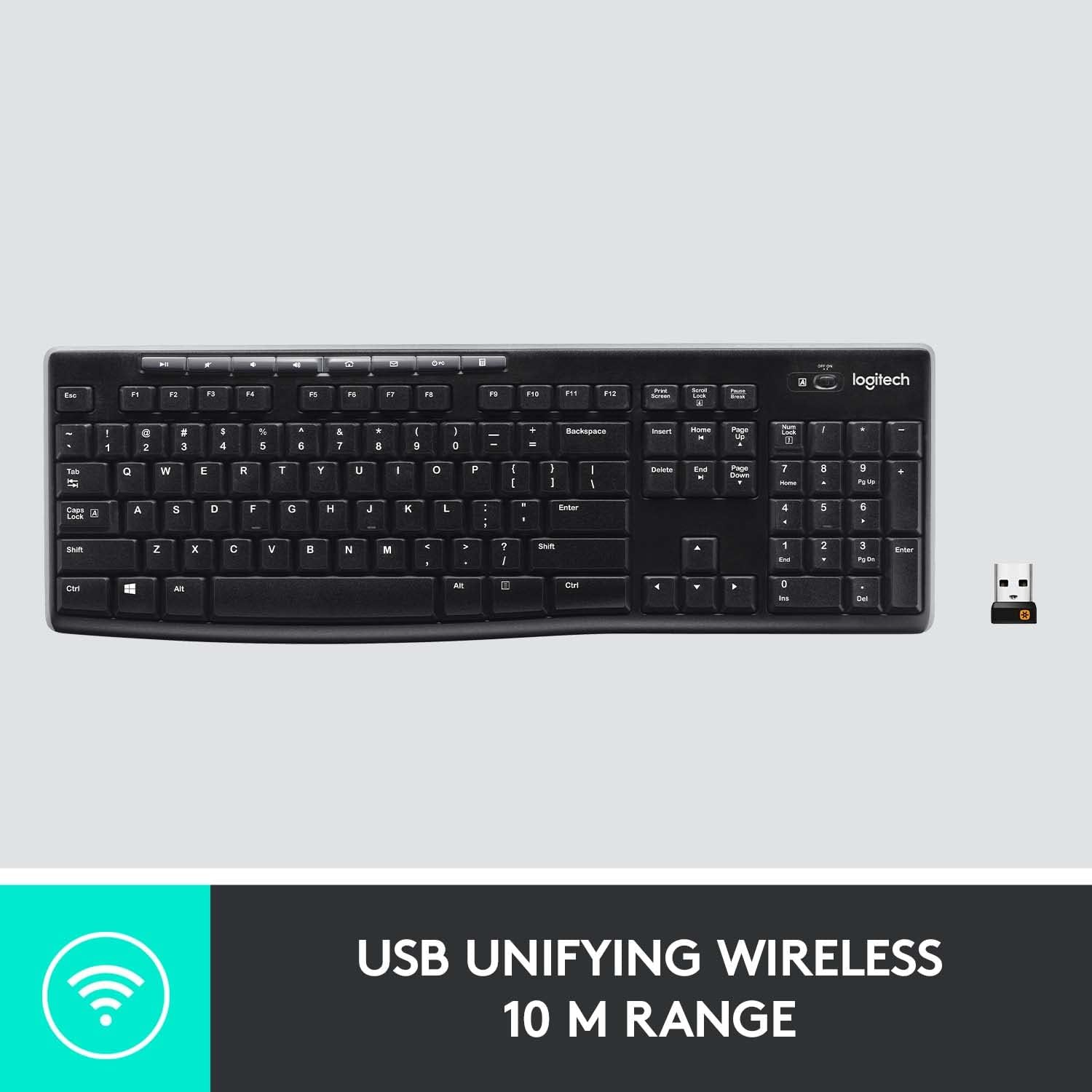 LOGITECH K270 WIRELESS KEYBOARD,2.4 GHz WIRELESS FULL-SIZE,NUMBER PAD,8 ...