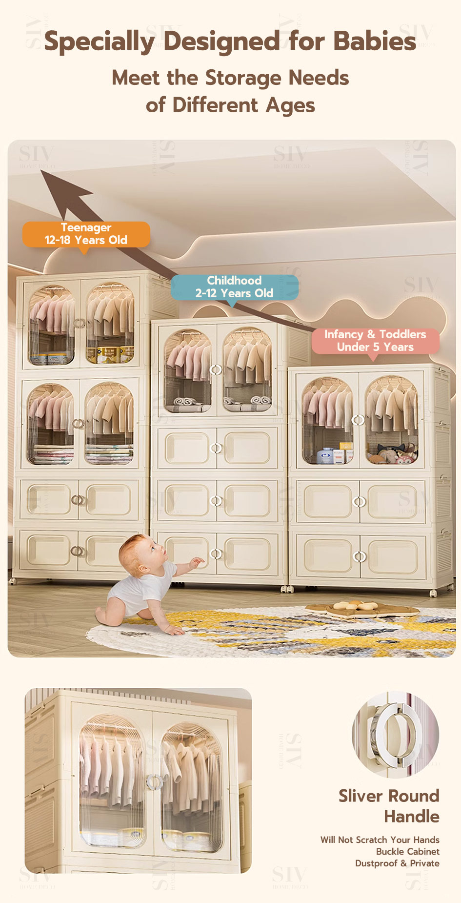SIV 55-90cm Double Open Doors Children Wardrobe Storage Moveable
