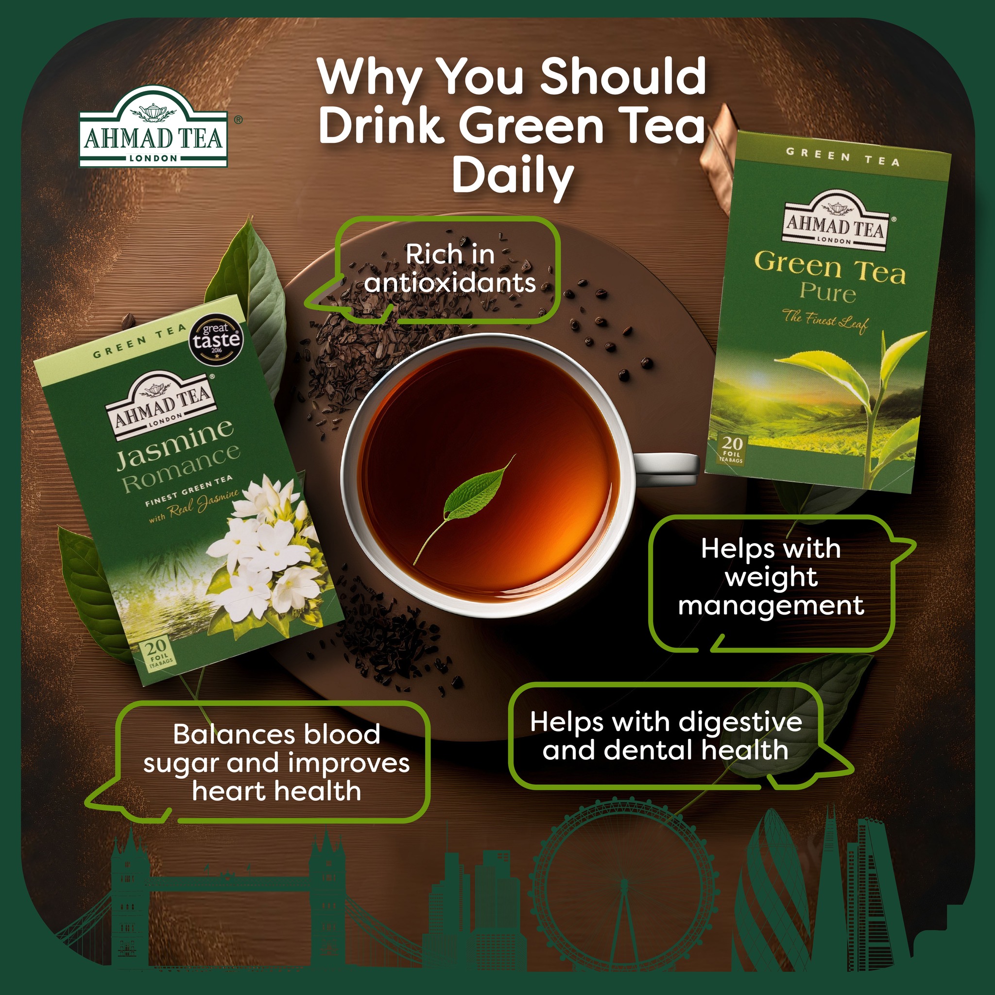 Ahmad Tea London Detox Loss Weight Green Tea Jasmine Darjeeling English