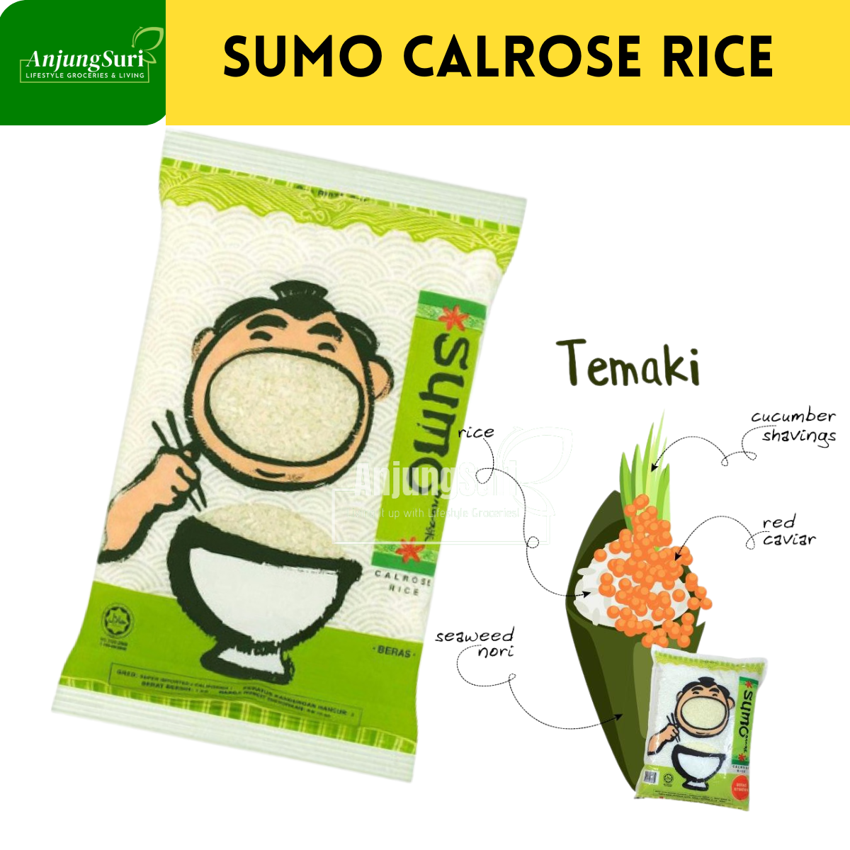 Beras Sushi Sumo Calrose Rice Sushi Rice (1kg) No Fat Low Calories ...